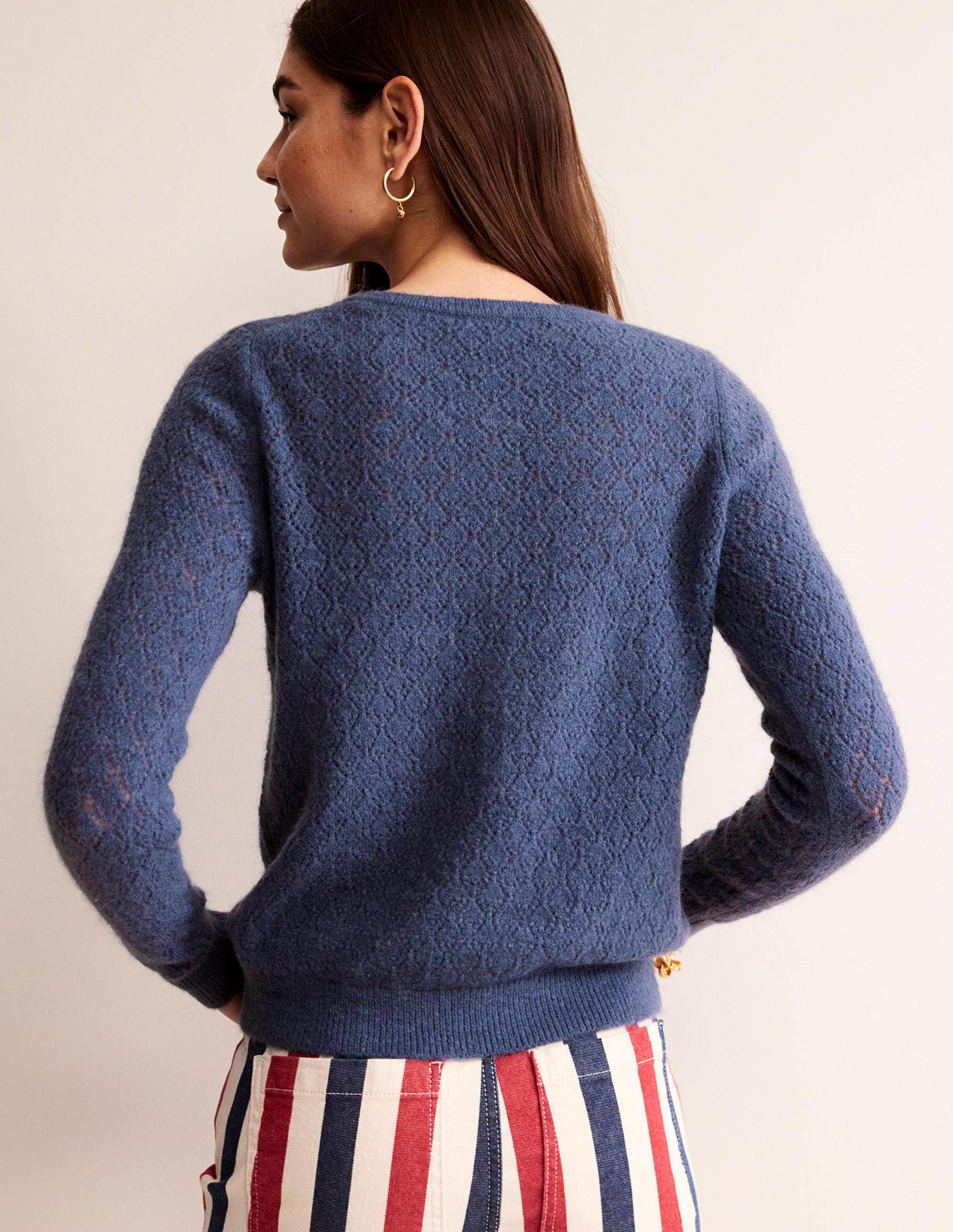 Fluffy Henley Pointelle Jumper-Nightshadow Blue - Image 3
