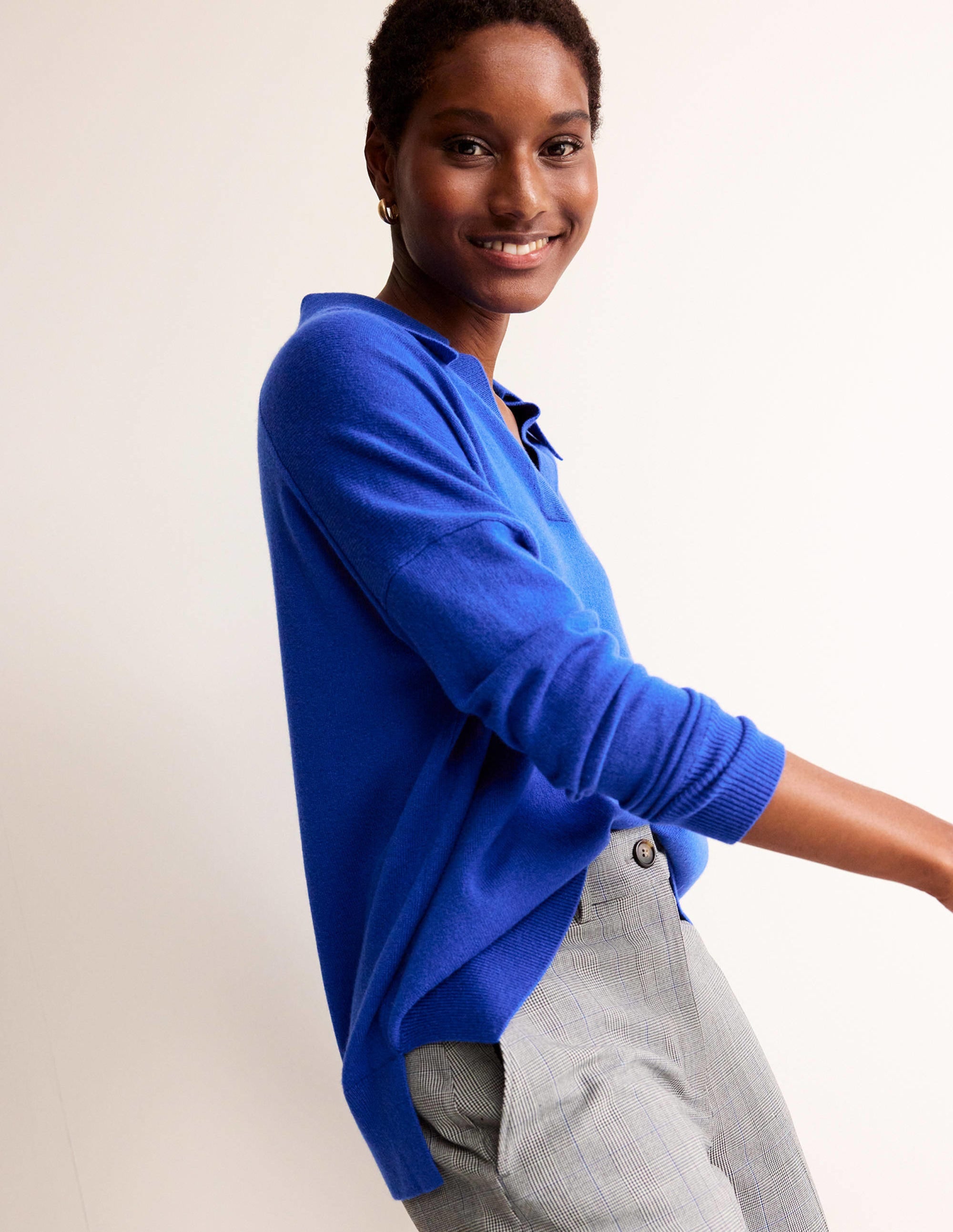 Collared Cashmere Henley-Cobalt - Image 4