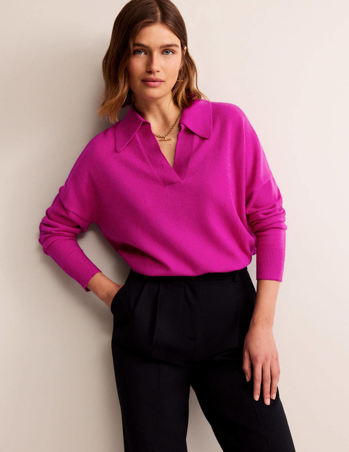 Collared Cashmere Henley-Magenta