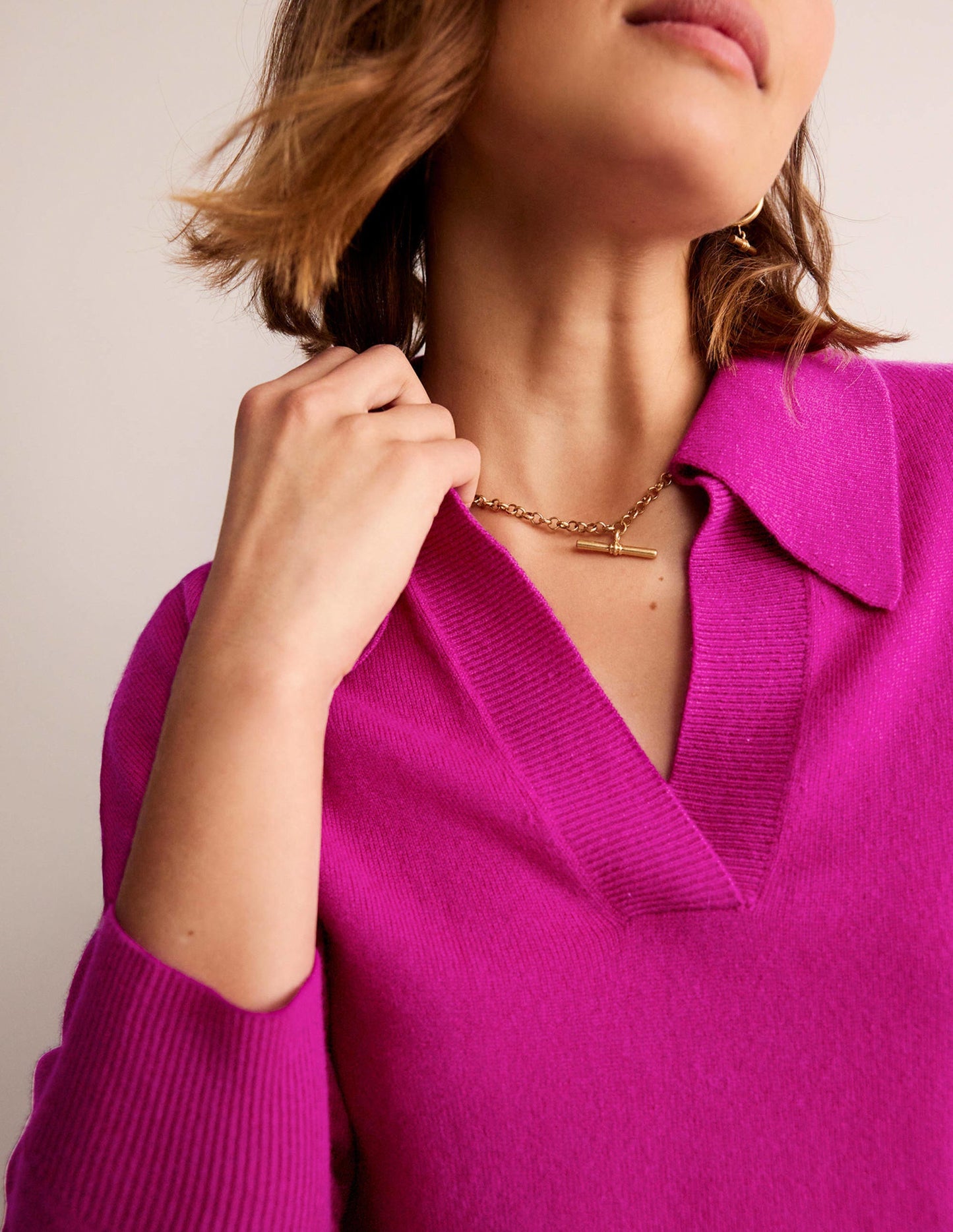 Collared Cashmere Henley-Magenta