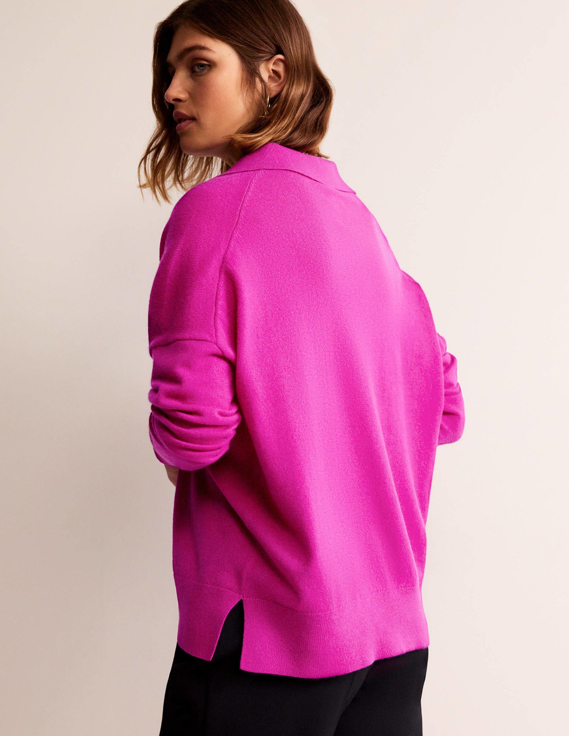 Collared Cashmere Henley-Magenta-3