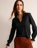 Ruffle Tie-Neck Jumper-Black