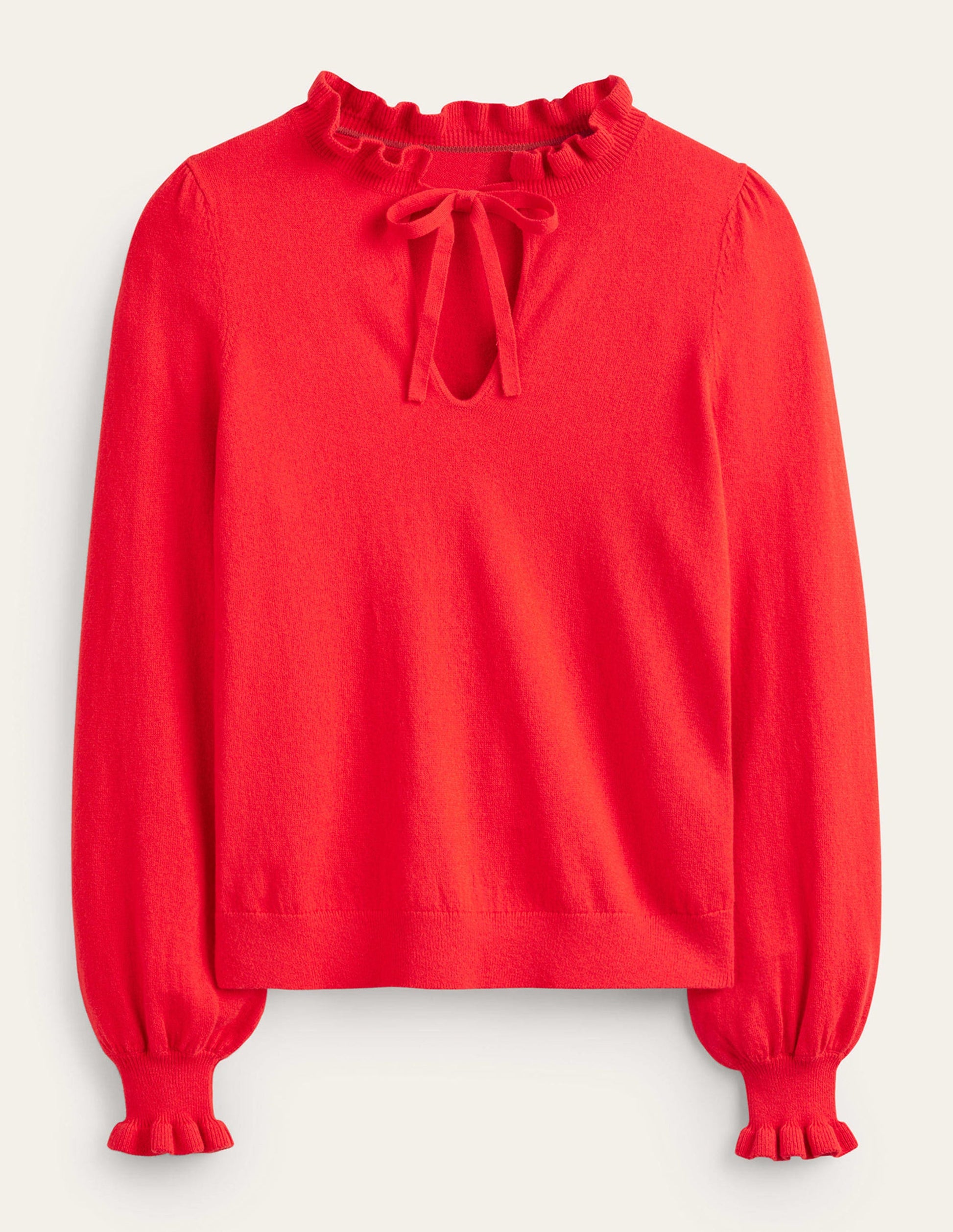 Ruffle Tie-Neck Jumper-Brilliant Red-5