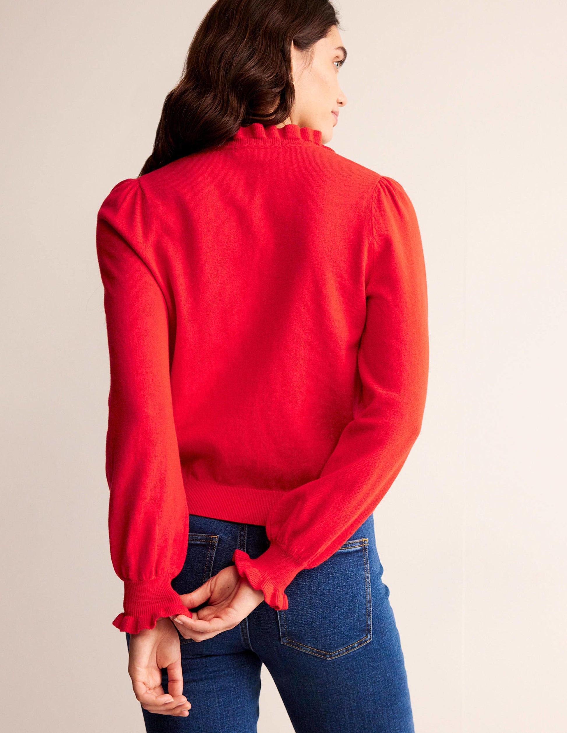 Ruffle Tie-Neck Jumper-Brilliant Red-3