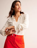 Ruffle Tie-Neck Jumper-Ivory