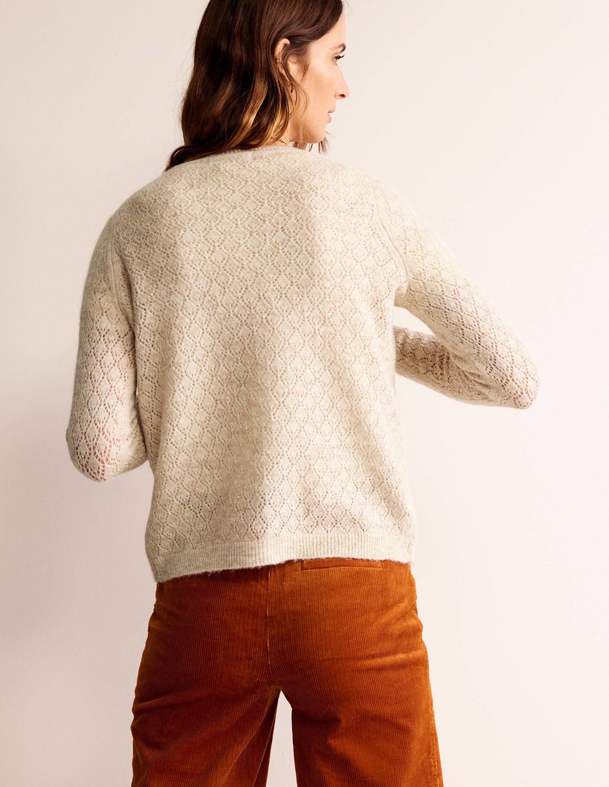 Fluffy Pointelle Cardigan-Oatmeal Melange-3