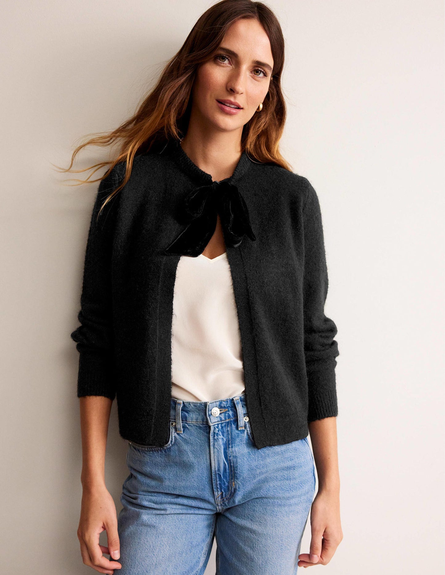 Fluffy Bow Cardigan-Black