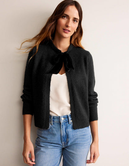 Fluffy Bow Cardigan-Black-1