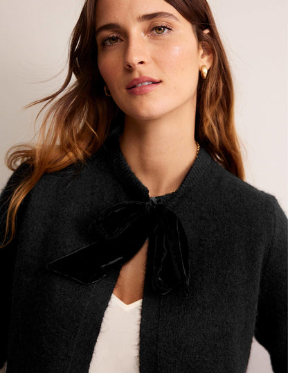 Fluffy Bow Cardigan-Black-2