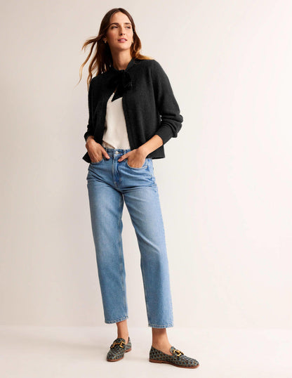 Fluffy Bow Cardigan-Black-4