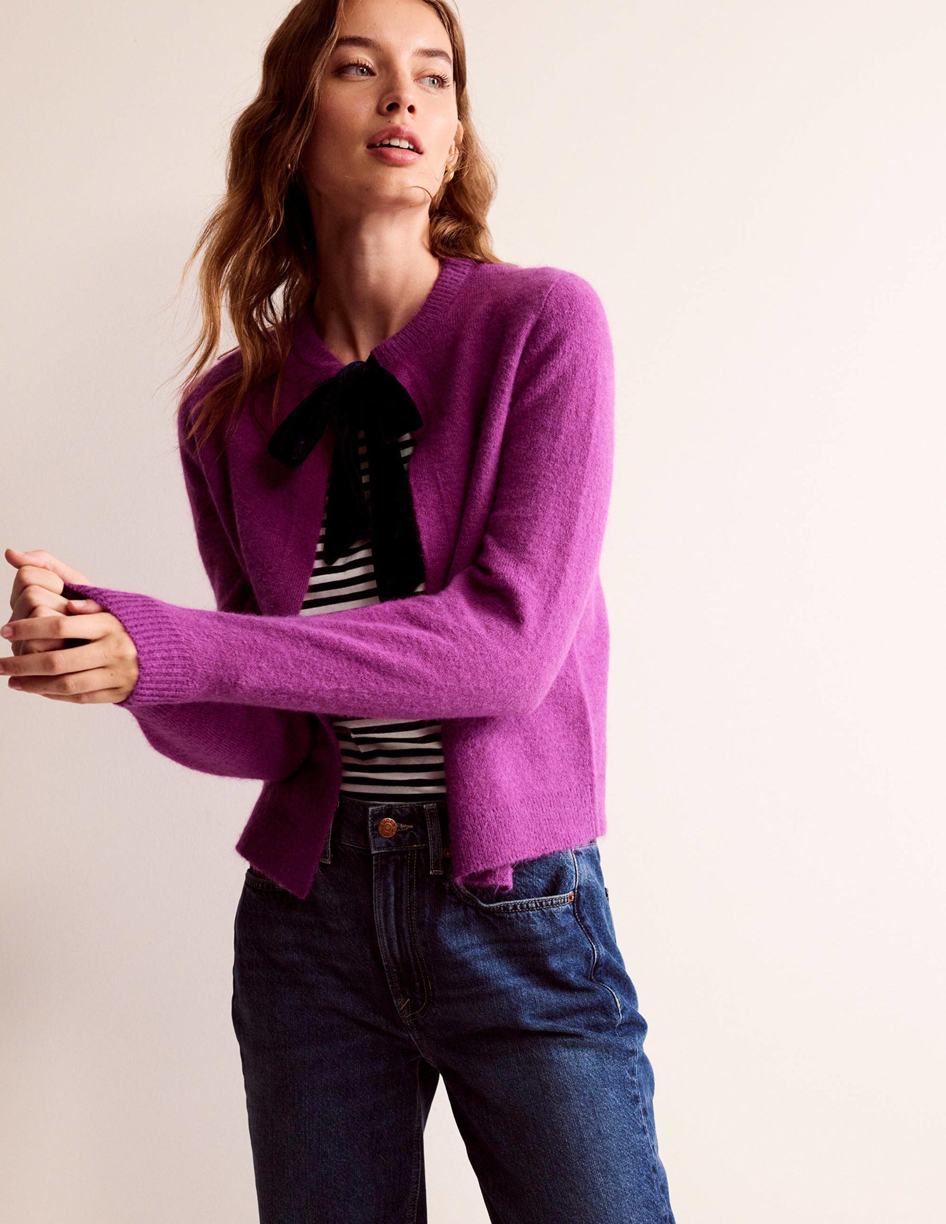 Fluffy Bow Cardigan-Festival Fuchsia-1
