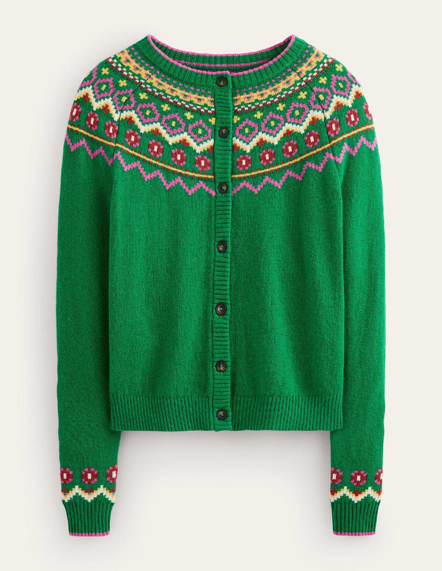 Edie Fair Isle Cardigan-Green Fair Isle