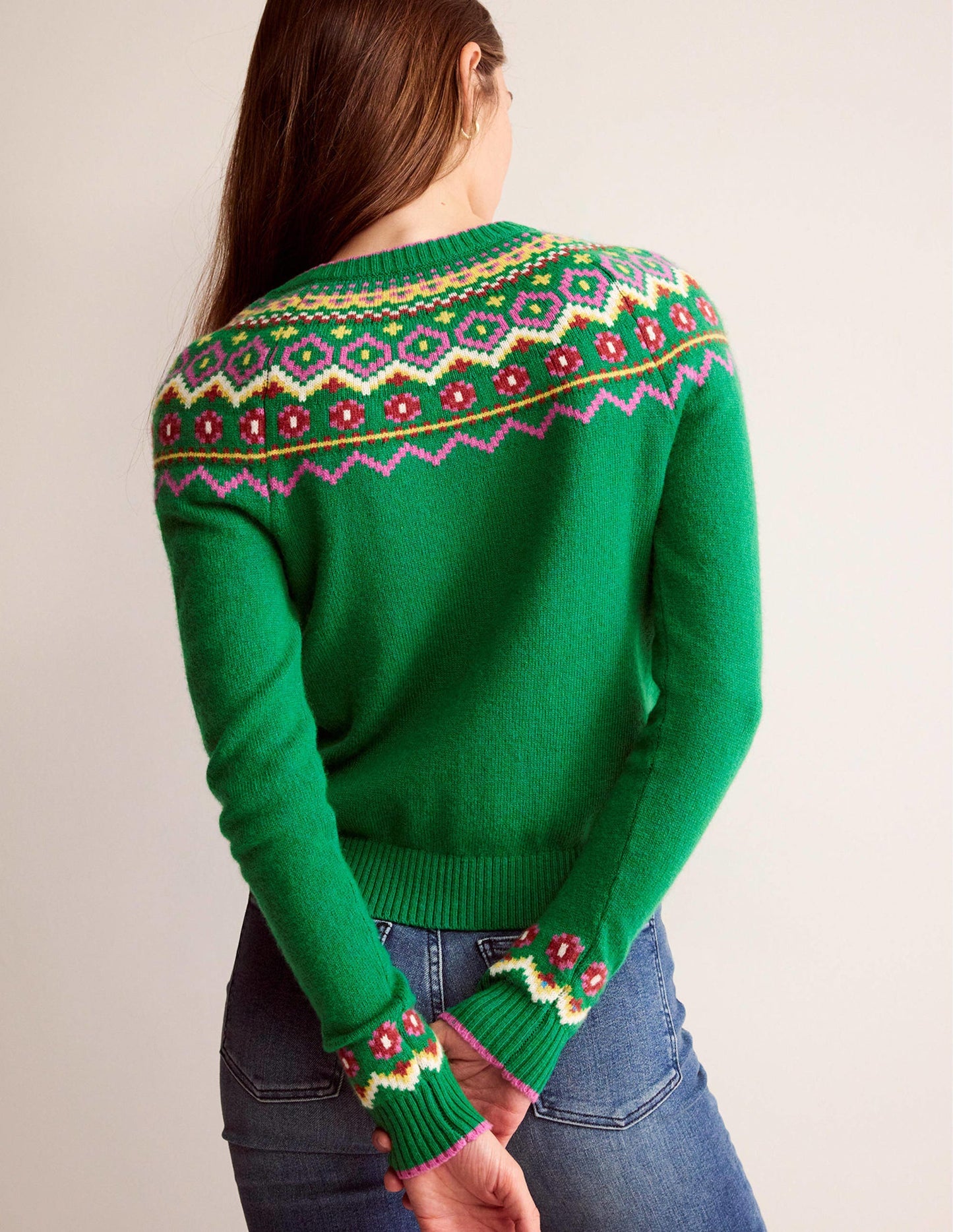 Edie Fair Isle Cardigan-Green Fair Isle