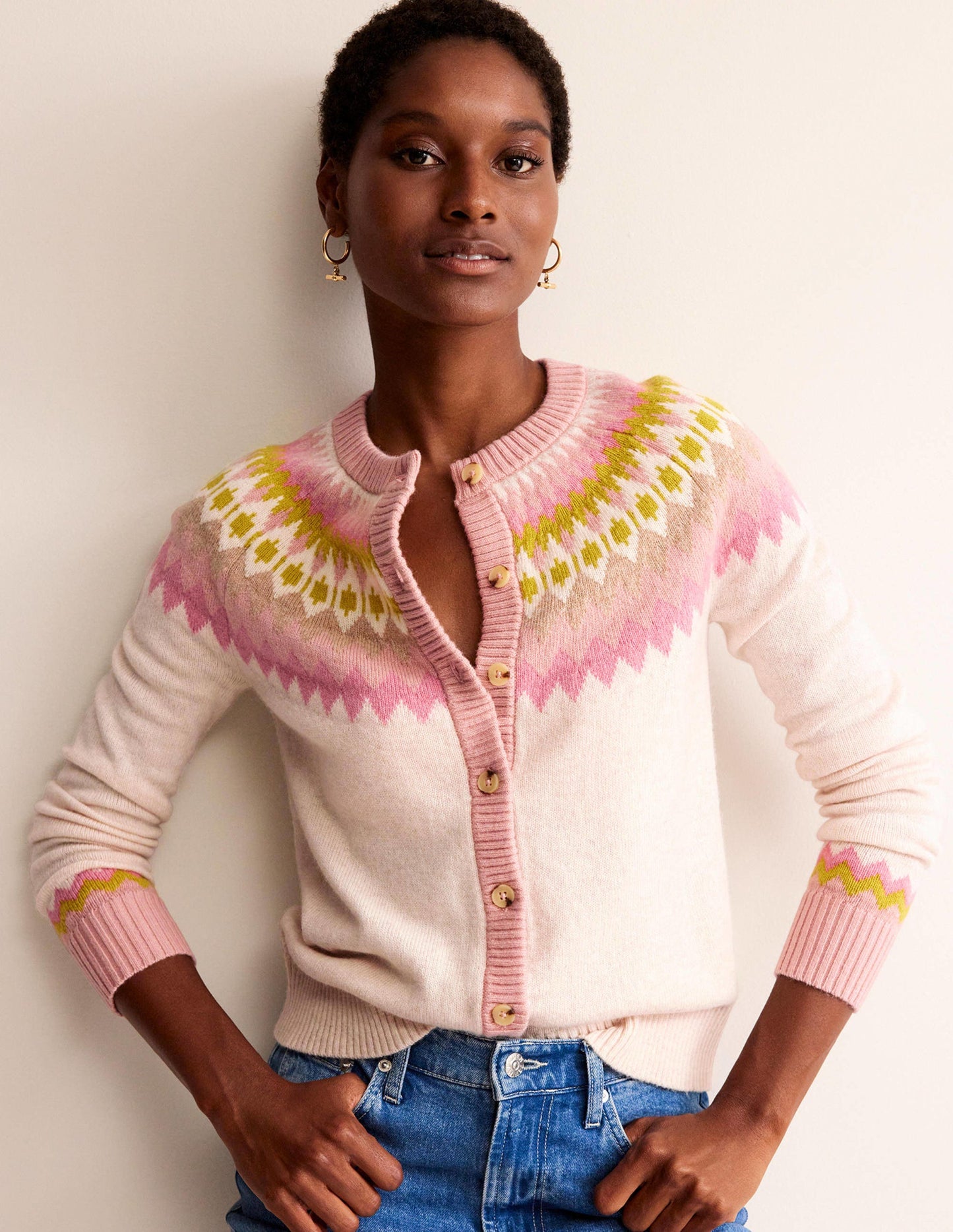 Edie Fair Isle Cardigan-Oatmeal Melange Fair Isle