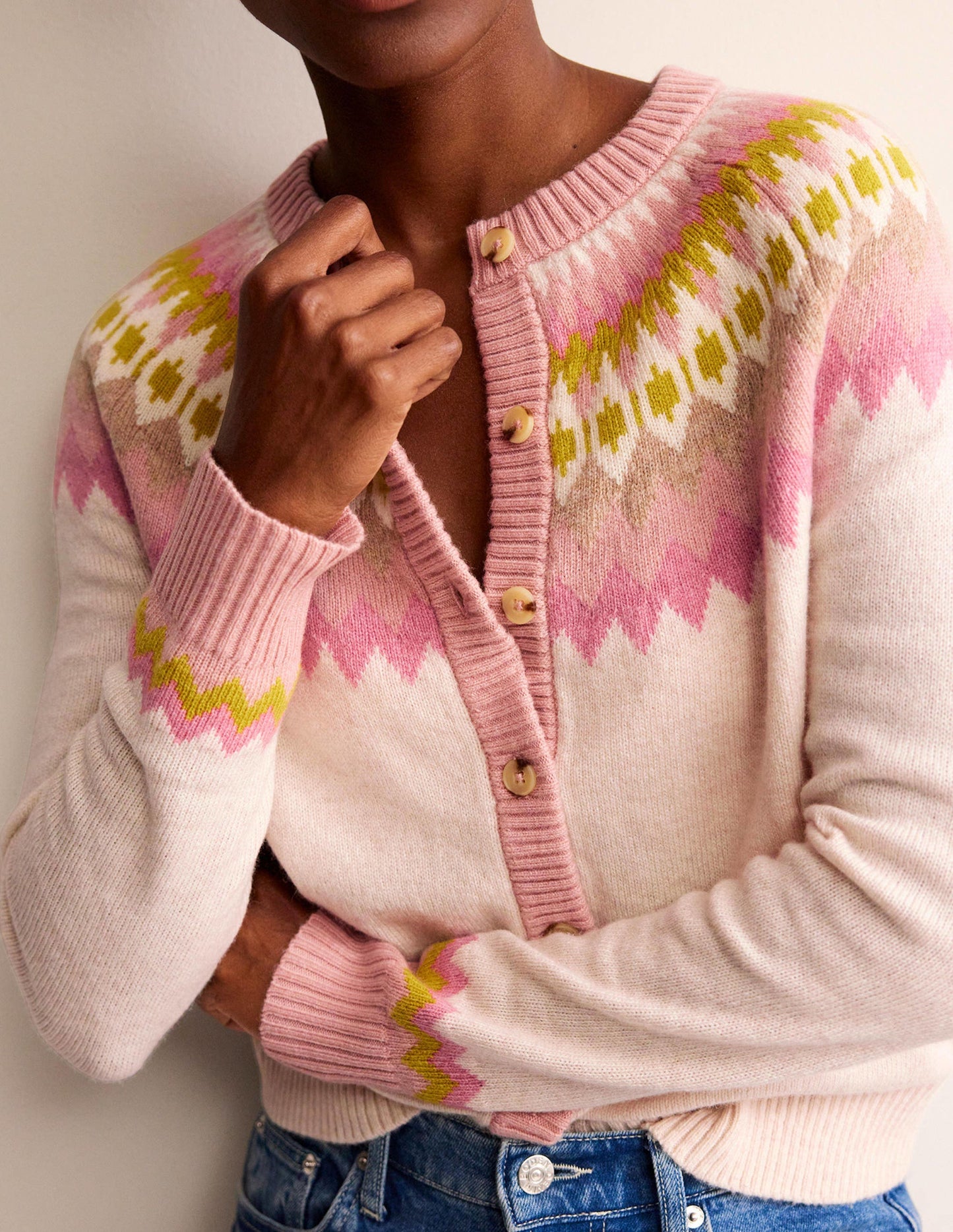 Edie Fair Isle Cardigan-Oatmeal Melange Fair Isle