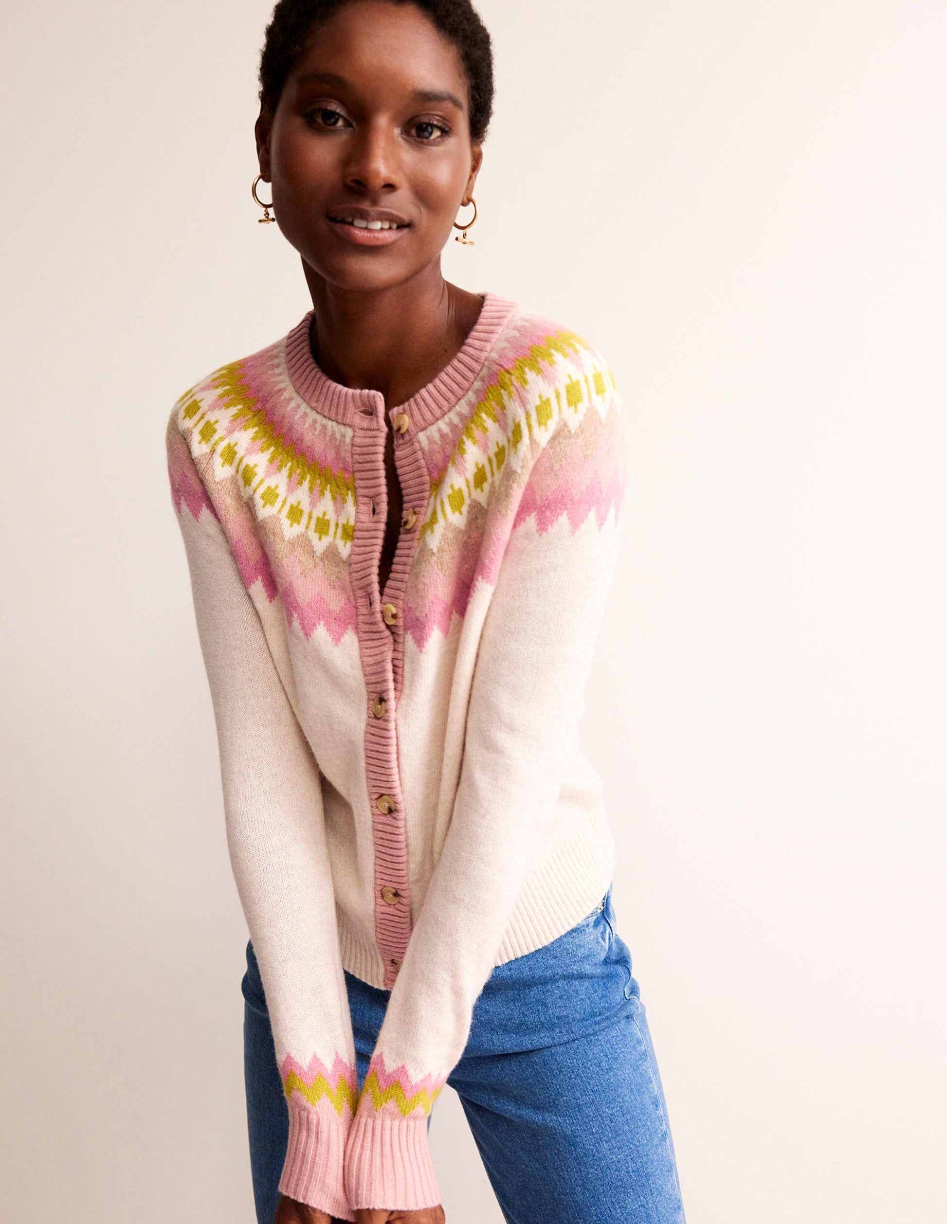 Edie Fair Isle Cardigan-Oatmeal Melange Fair Isle-4