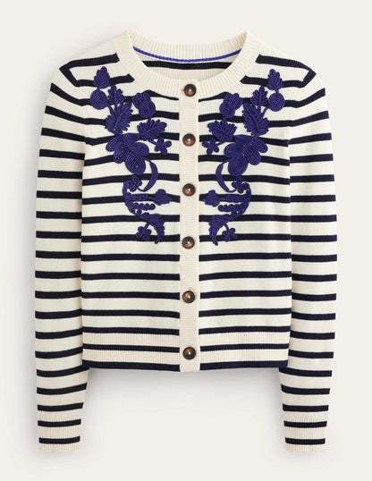 Embroidered Cardigan-Navy/Warm Ivory Stripe-5