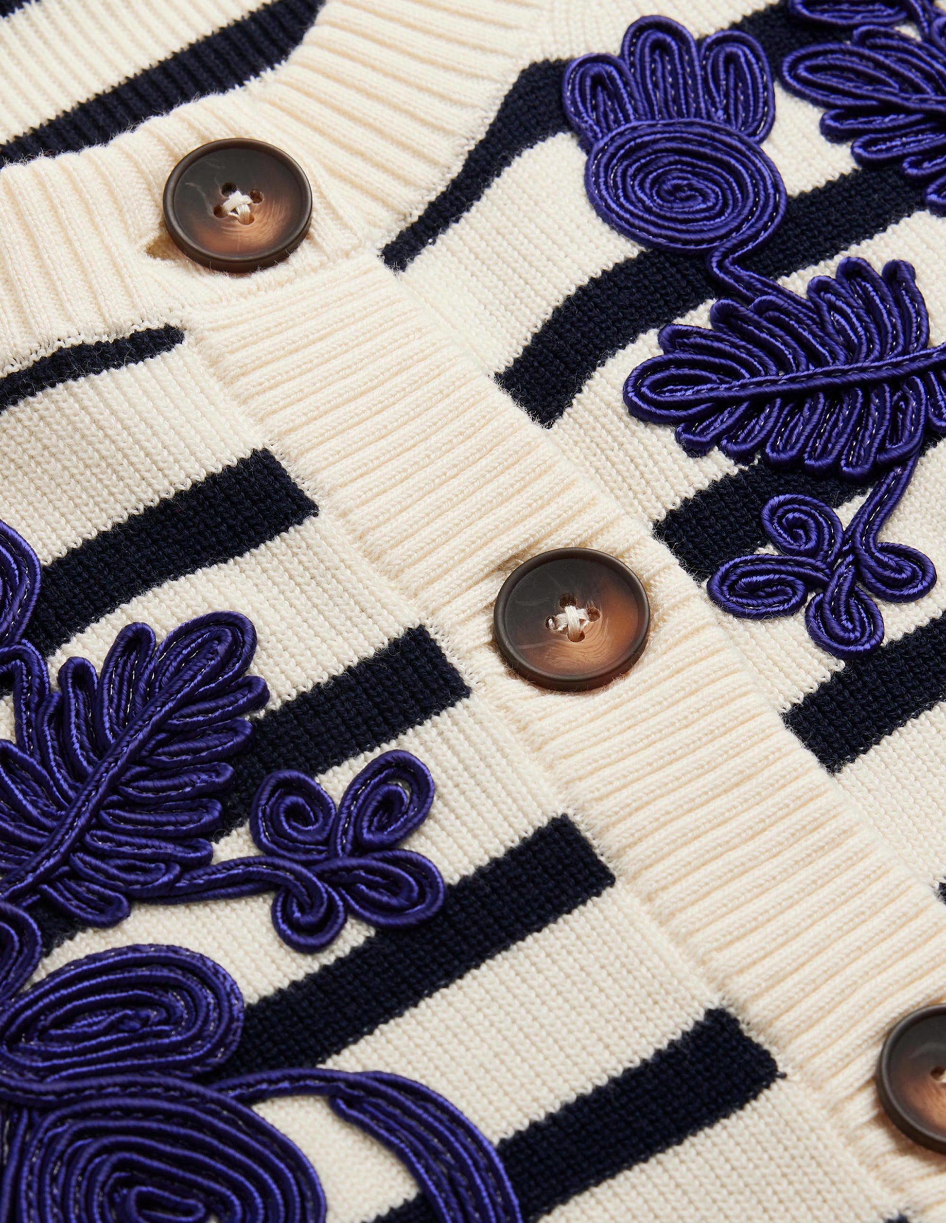 Embroidered Cardigan-Navy/Warm Ivory Stripe-6