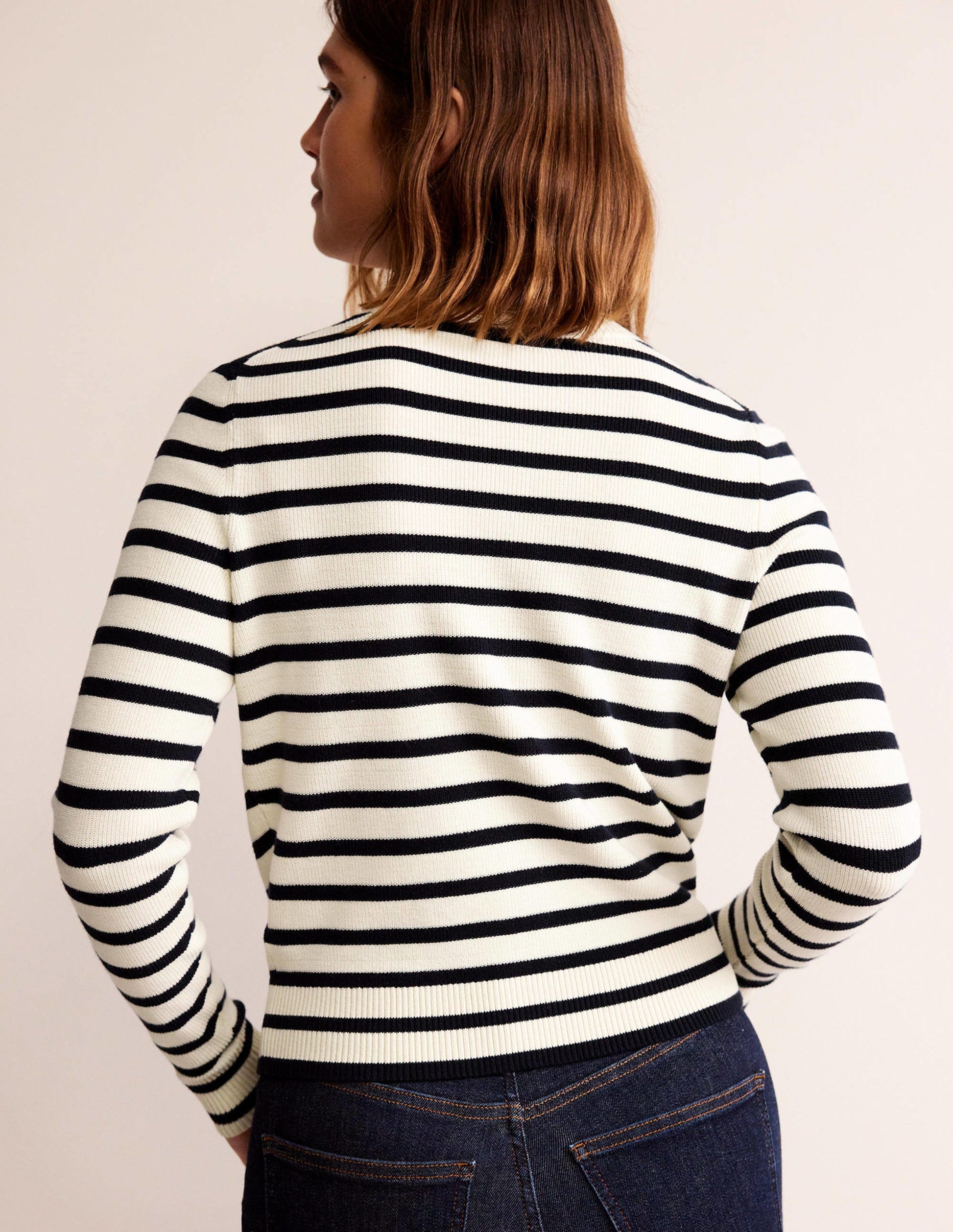 Embroidered Cardigan-Navy/Warm Ivory Stripe-3
