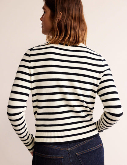Embroidered Cardigan-Navy/Warm Ivory Stripe-3