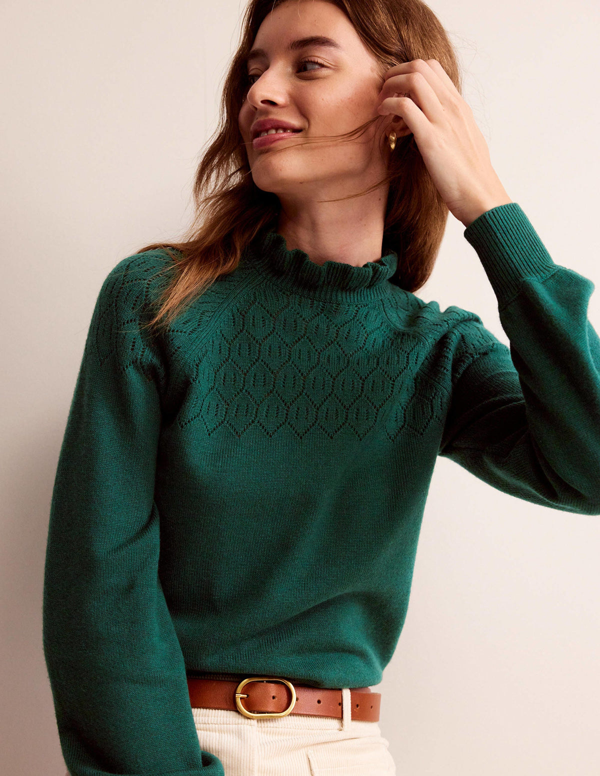 Pointelle Detailed Jumper-Emerald Night - Image 1