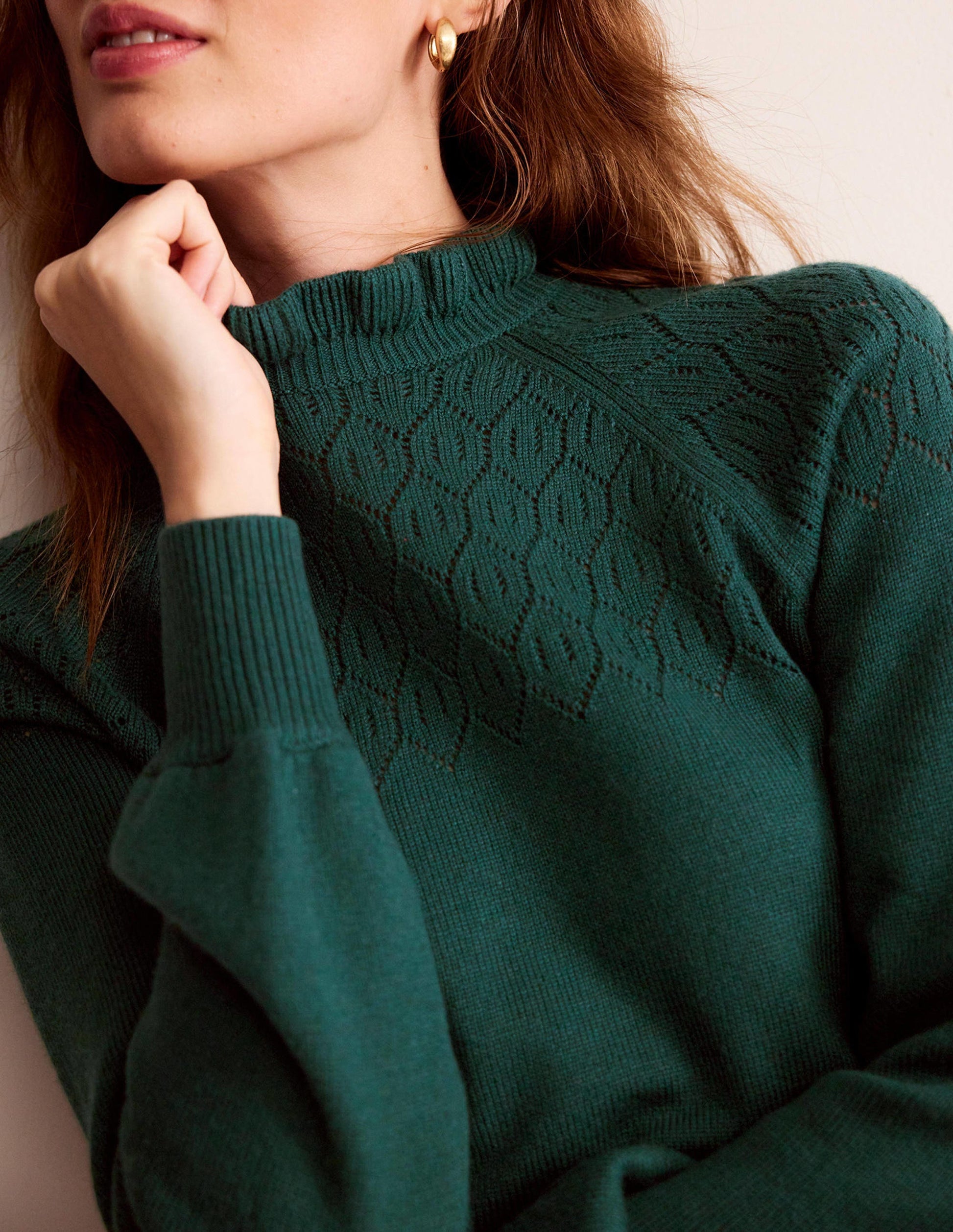 Pointelle Detailed Jumper-Emerald Night-2