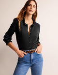 Ruffle-Neck Cardigan-Black