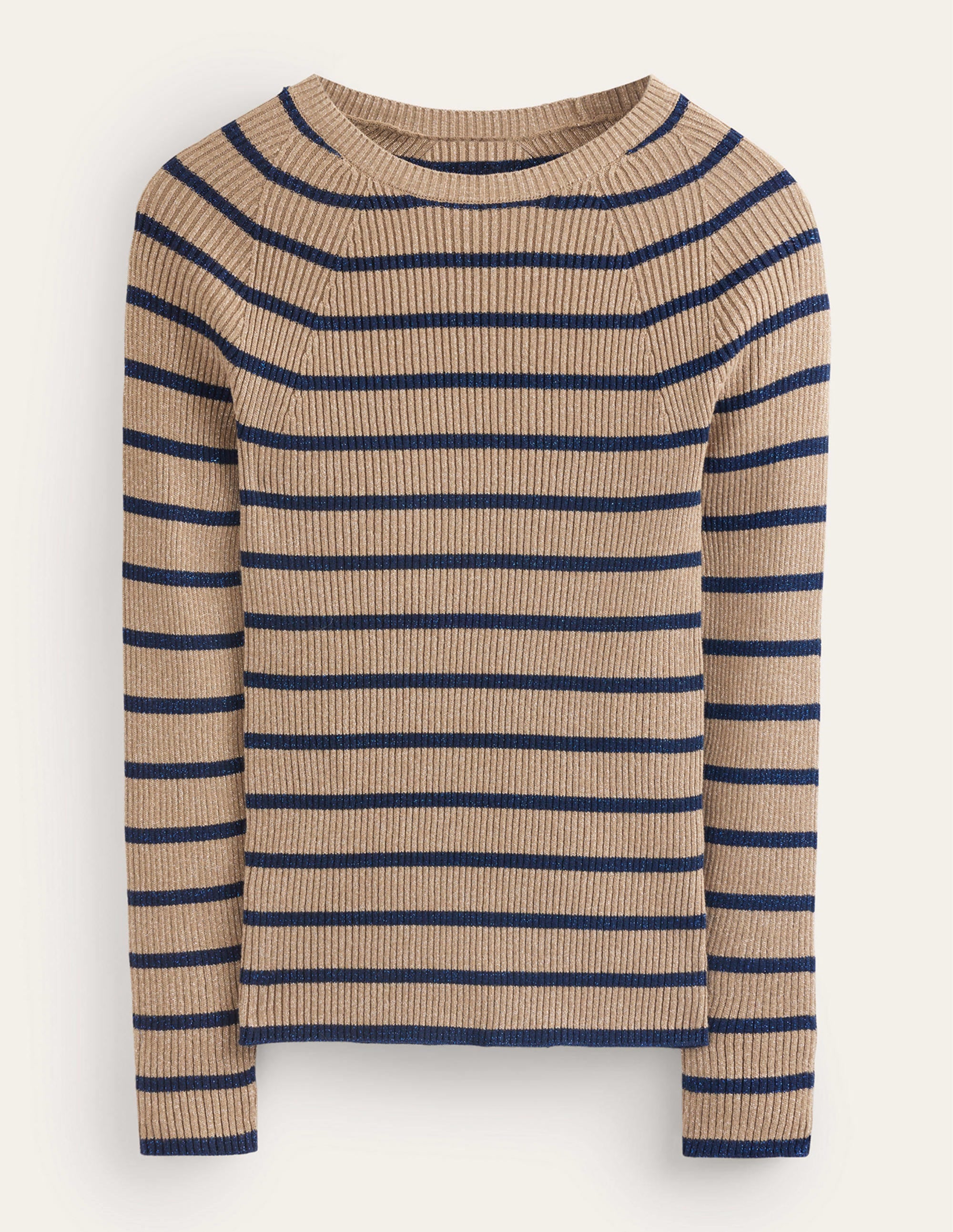 Effie Sparkle Stripe Jumper-Camel and Navy Stripe - Image 6