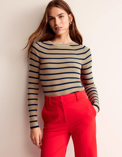 Effie Sparkle Stripe Jumper-Camel and Navy Stripe-1