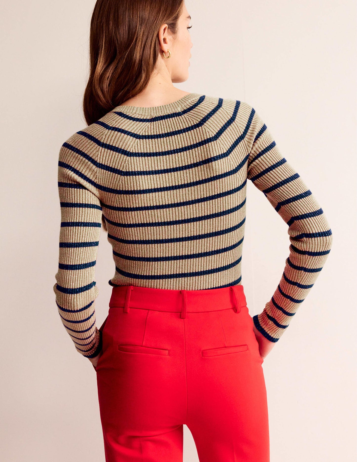Effie Sparkle Stripe Jumper-Camel and Navy Stripe