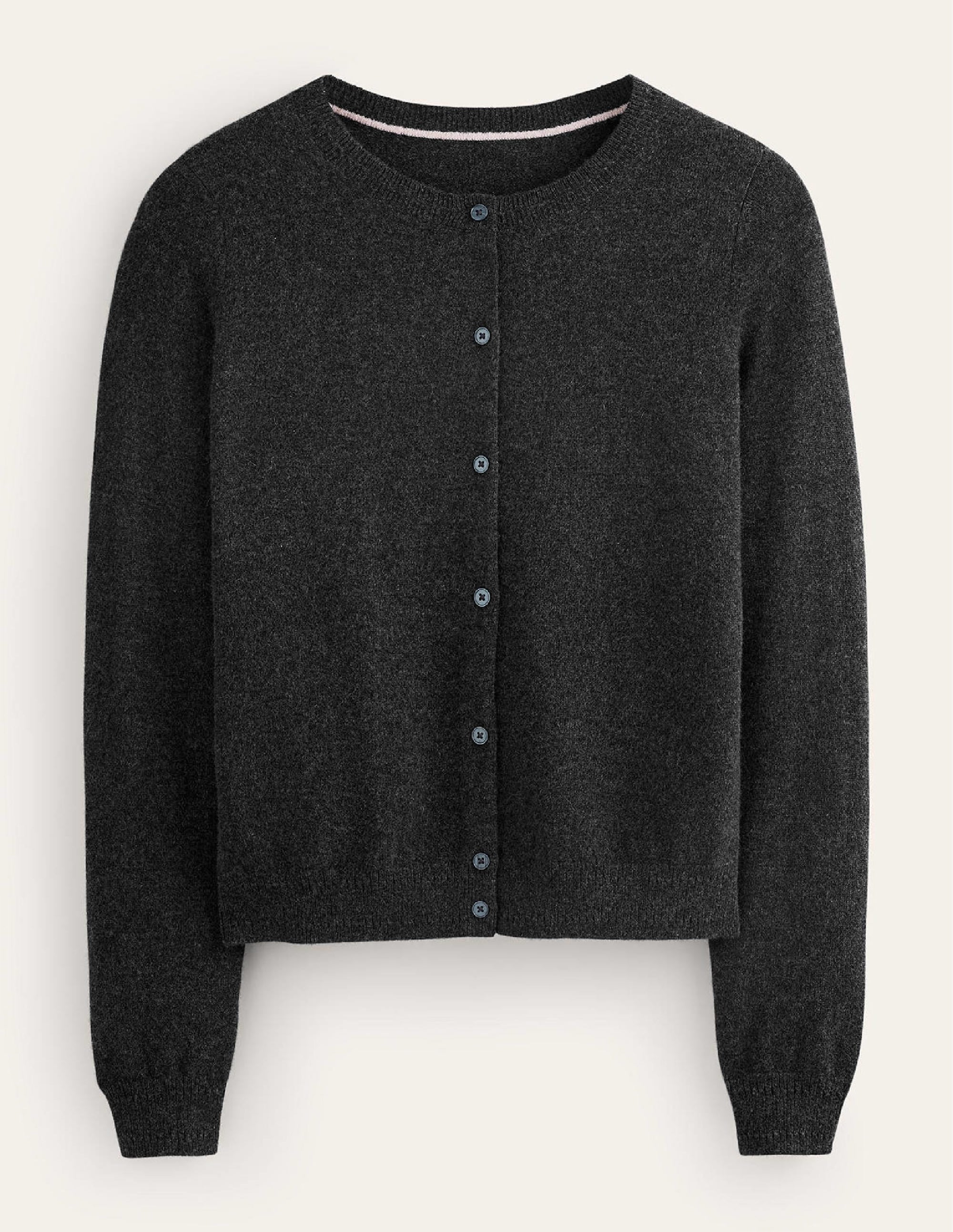 Eva Cashmere Crew Cardigan-Charcoal Melange - Image 5