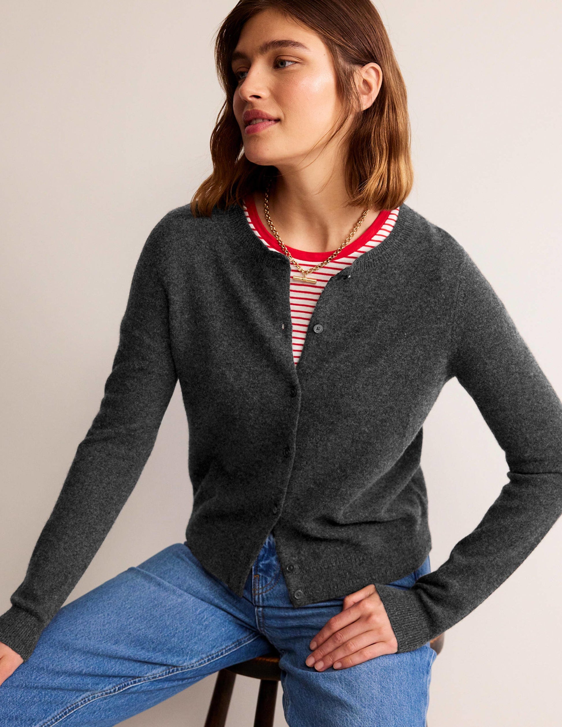 Eva Cashmere Crew Cardigan-Charcoal Melange-1