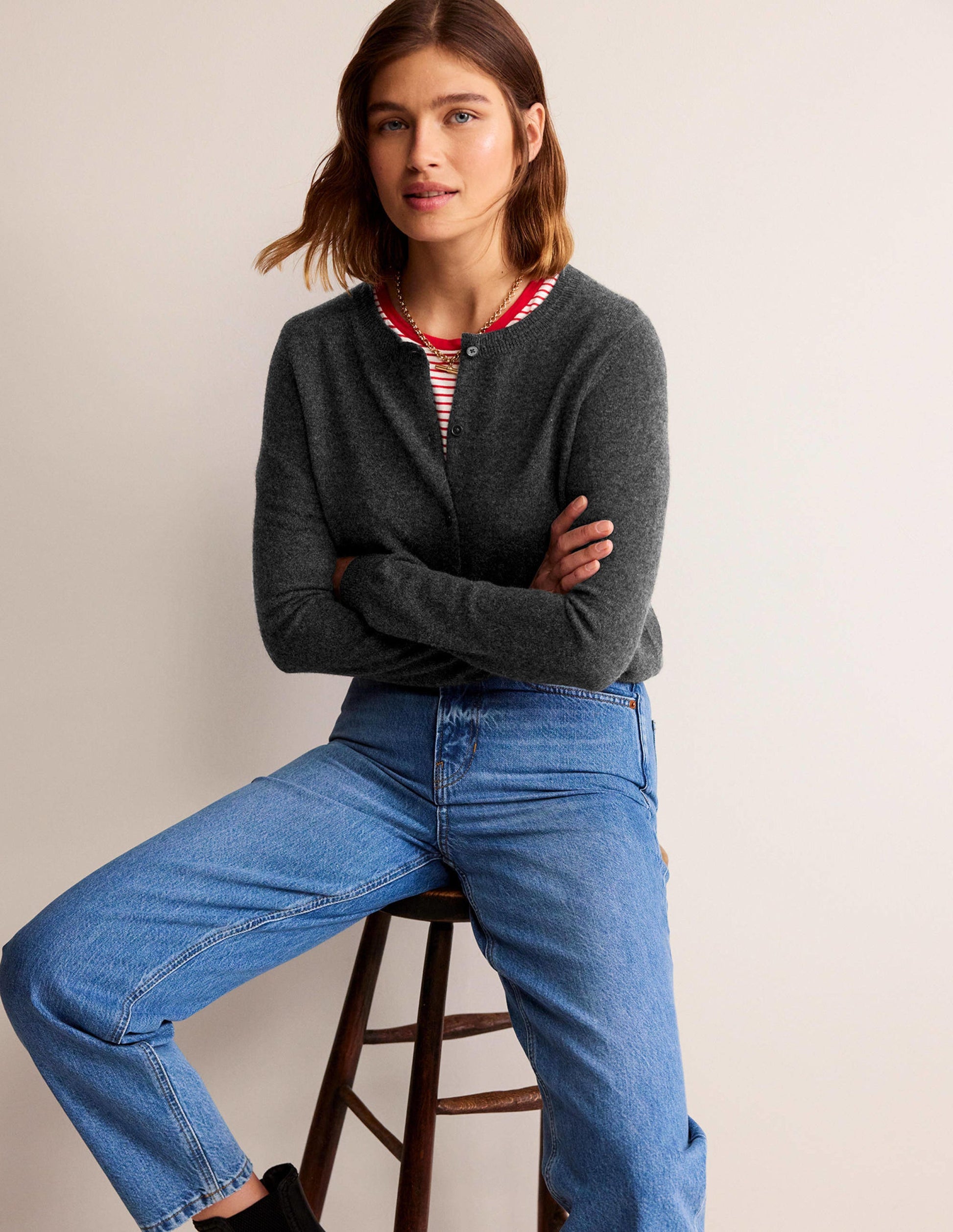 Eva Cashmere Crew Cardigan-Charcoal Melange-4
