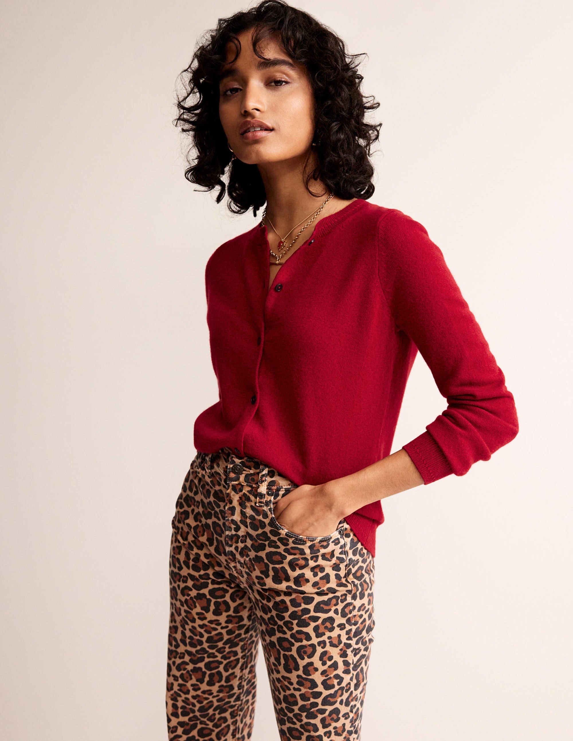 Eva Cashmere Crew Cardigan-Salsa - Image 1