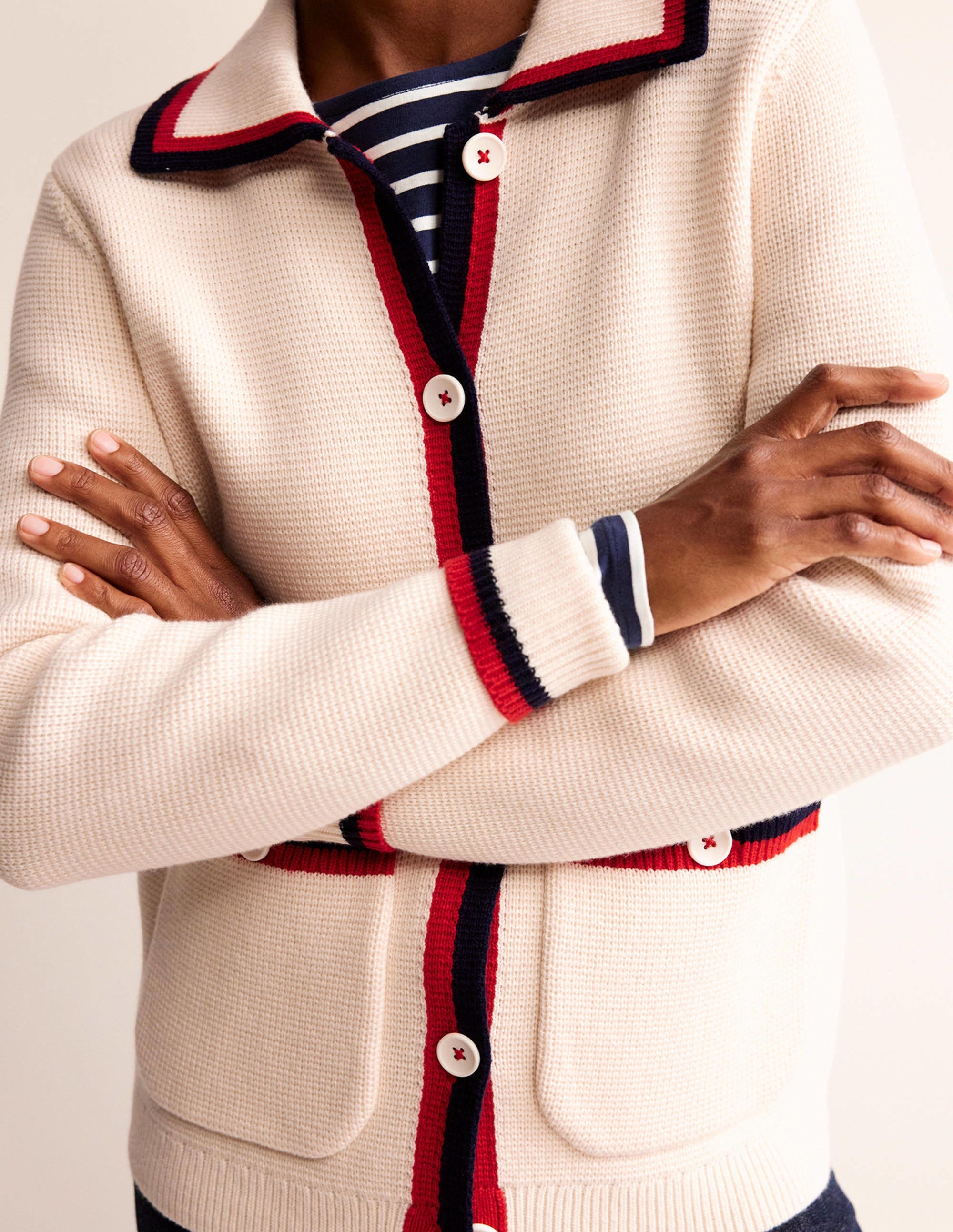 Emily Wool Blend Cardigan-Warm Ivory, Hot Pepper Tipping - Image 2