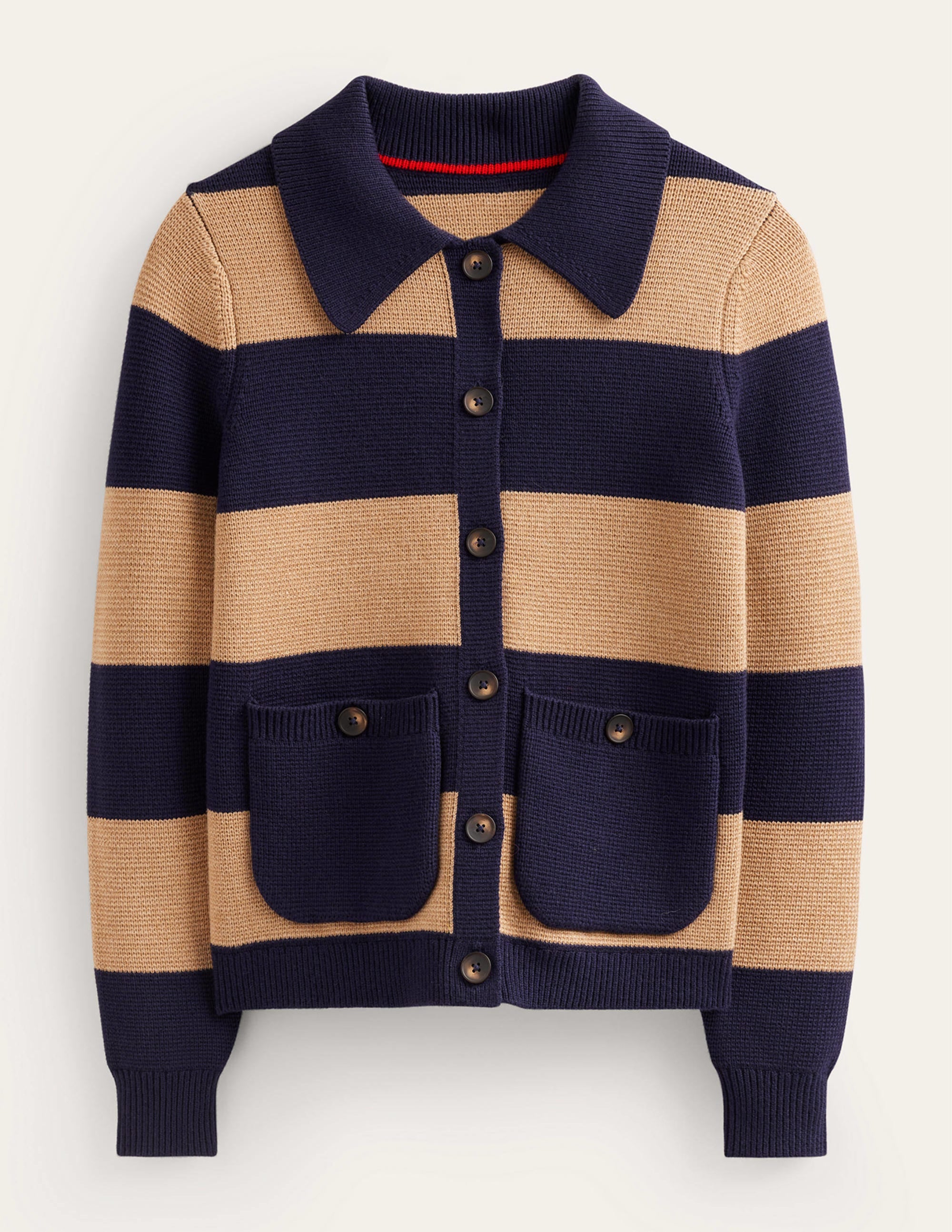 Emily Wool Blend Cardigan-Navy and Camel Melange - Image 5