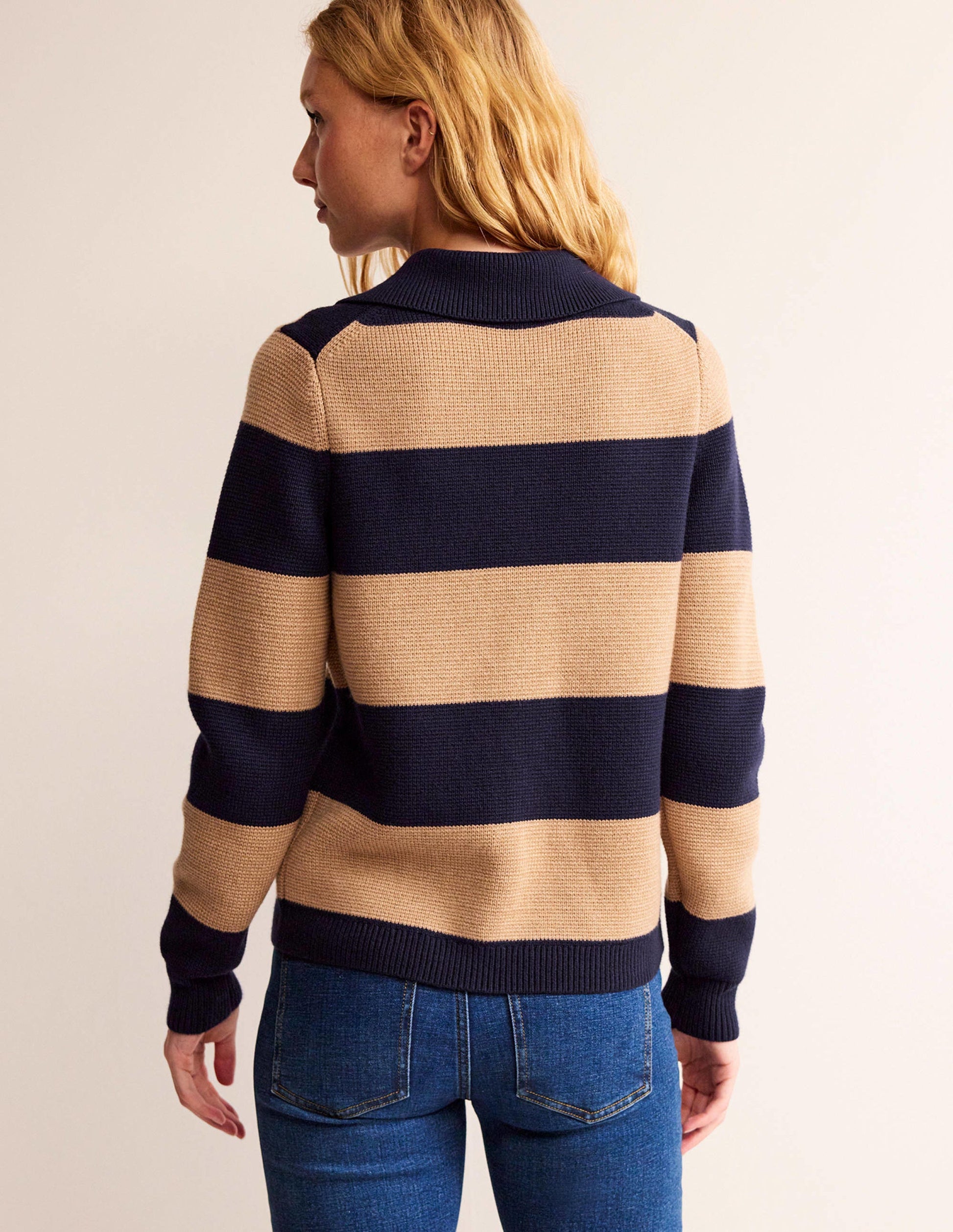 Emily Wool Blend Cardigan-Navy and Camel Melange-3