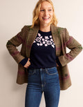 Embroidered Crew Neck Jumper-Navy