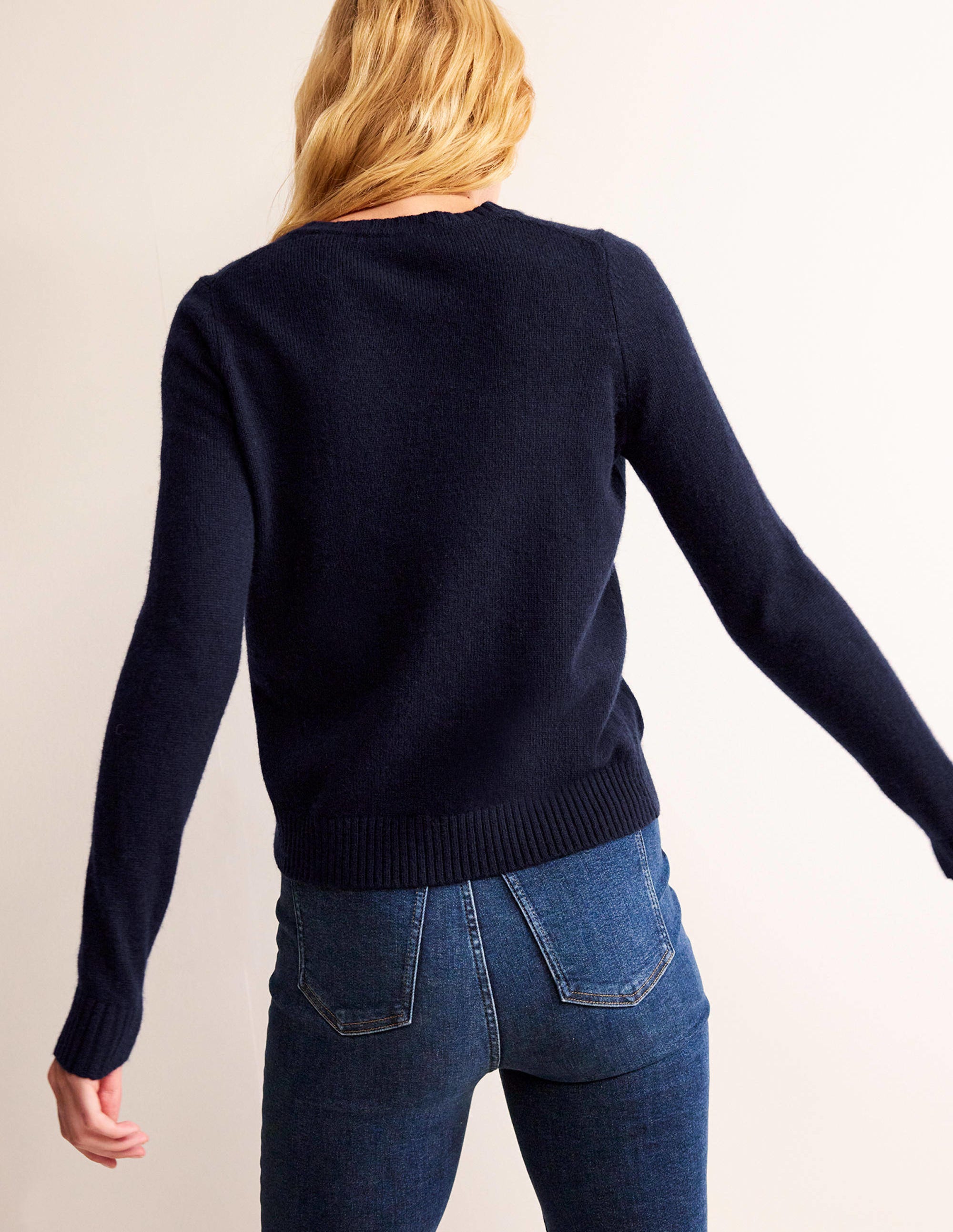 Embroidered Crew Neck Jumper-Navy - Image 3