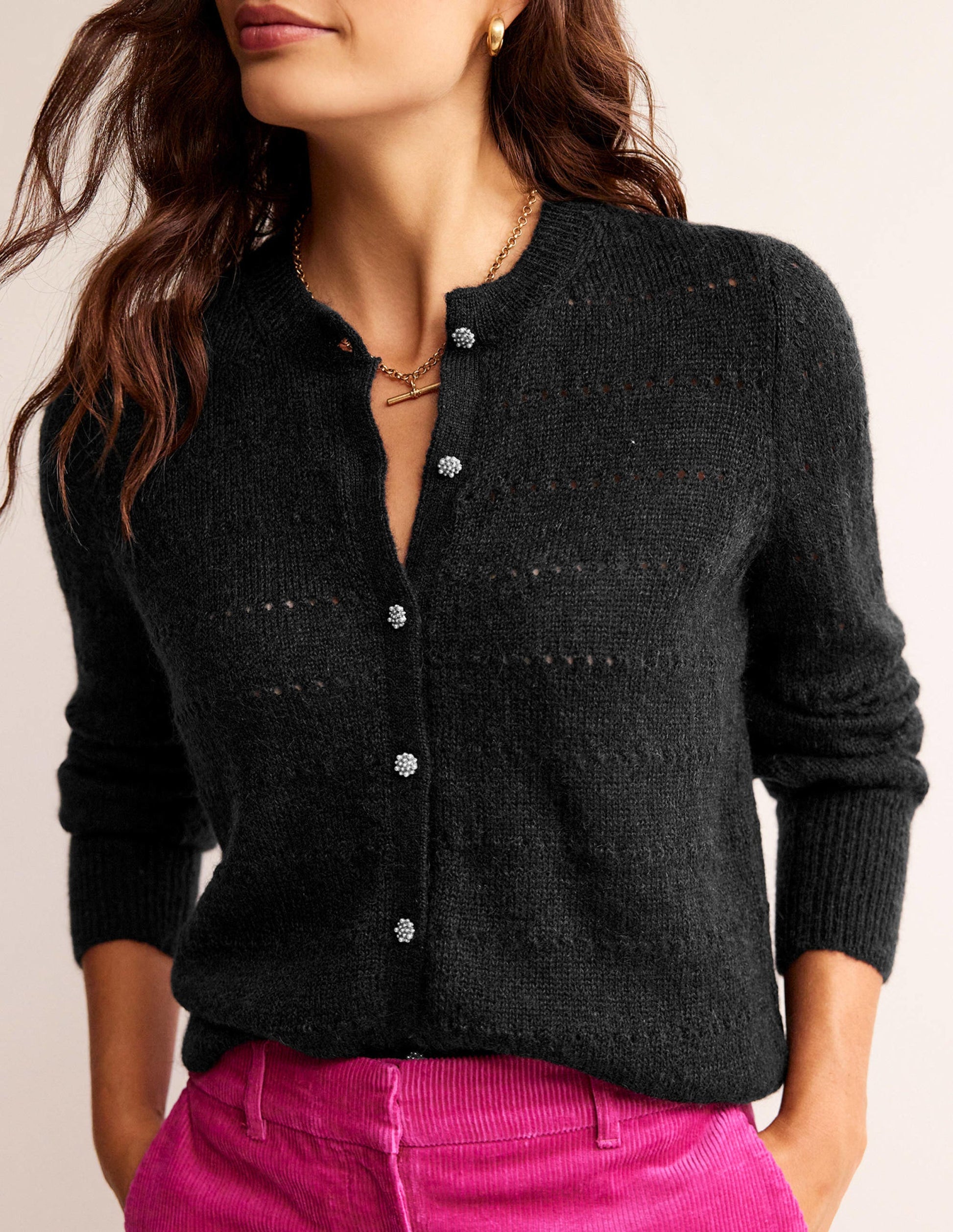 Fluffy Textured Cardigan-Black-2
