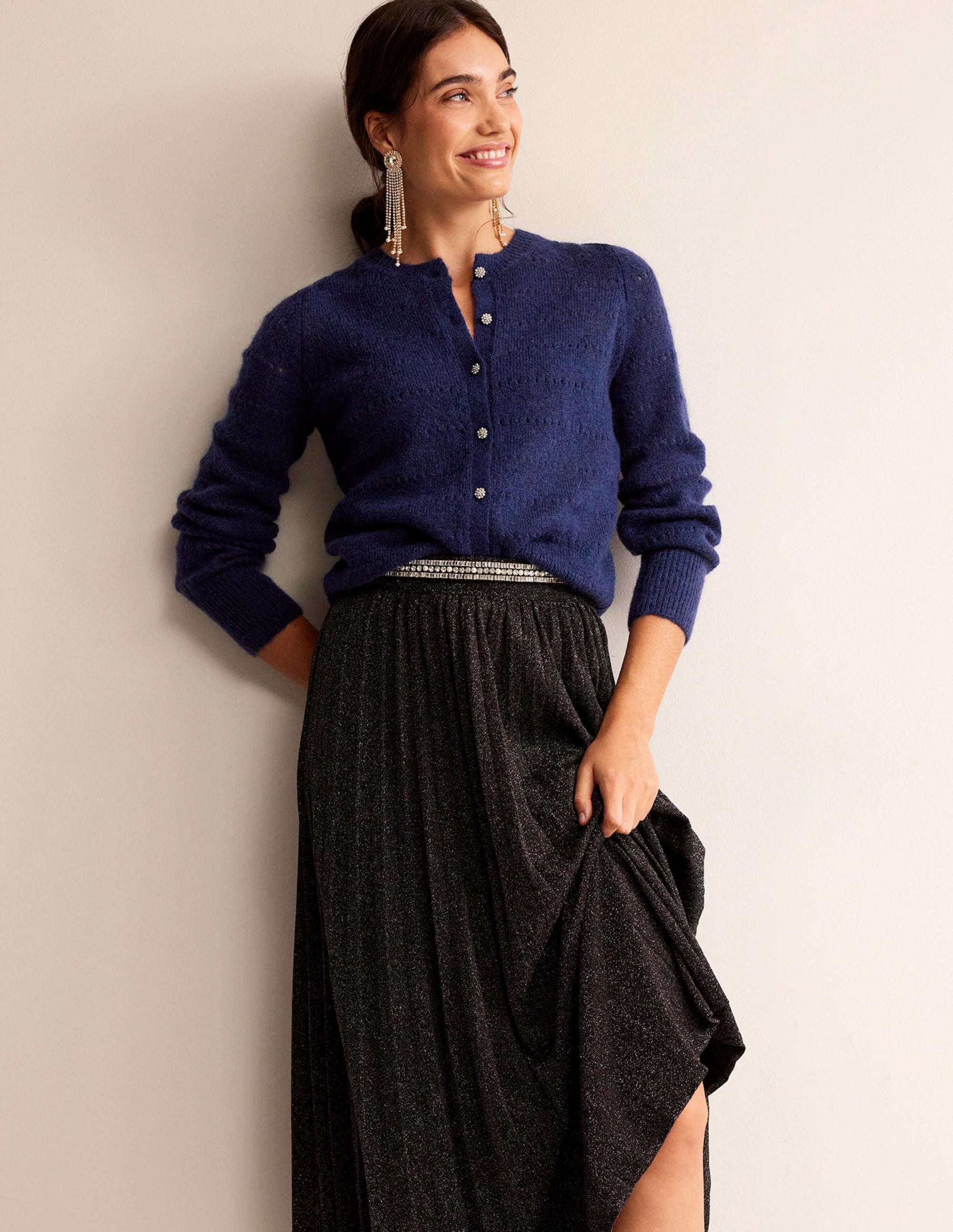 Fluffy Textured Cardigan-Navy - Image 1