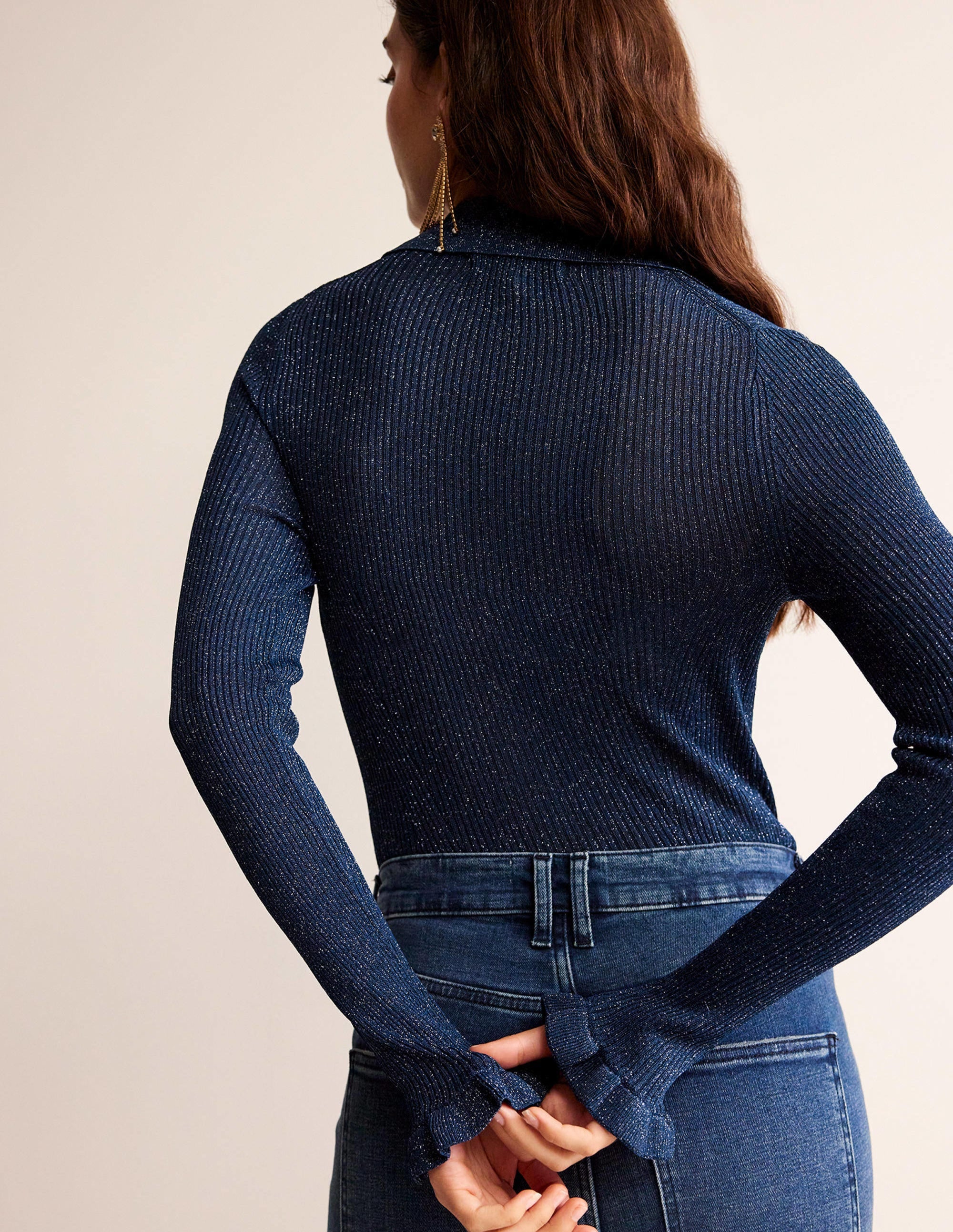 Sparkle-Rib Collared Cardigan-Atlantic Blue - Image 3
