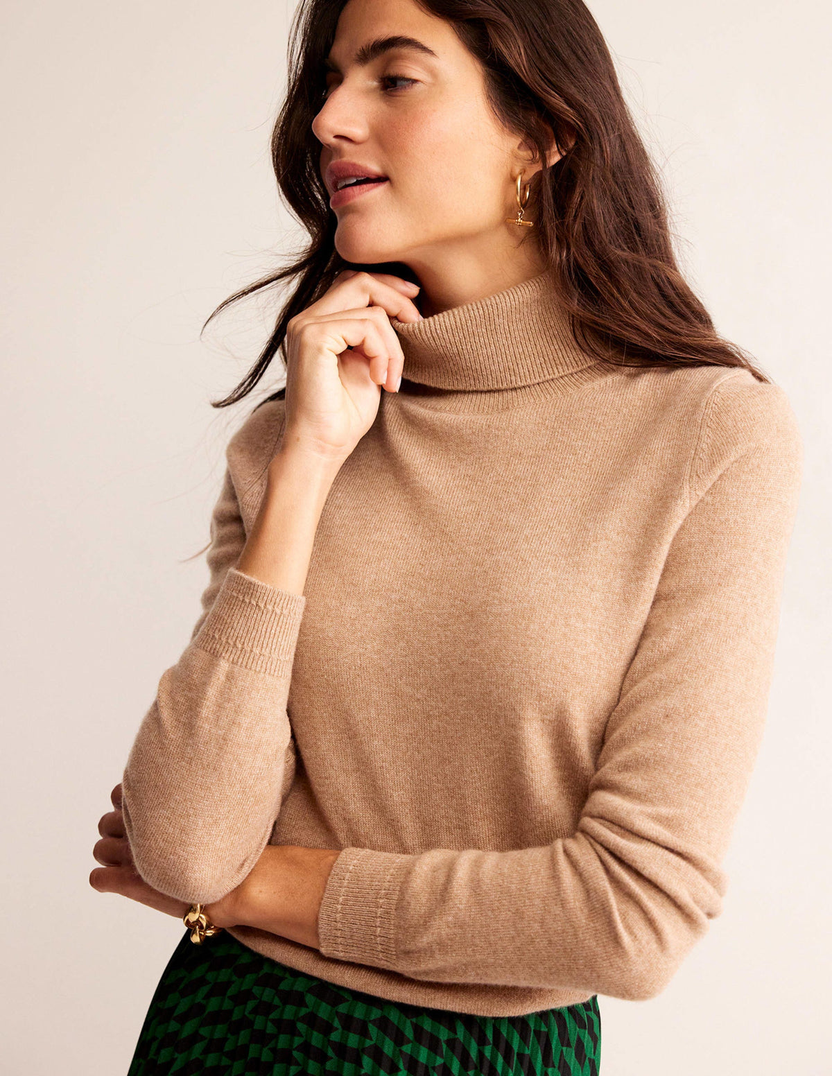 Eva Cashmere Roll-Neck Jumper-Camel Melange-1