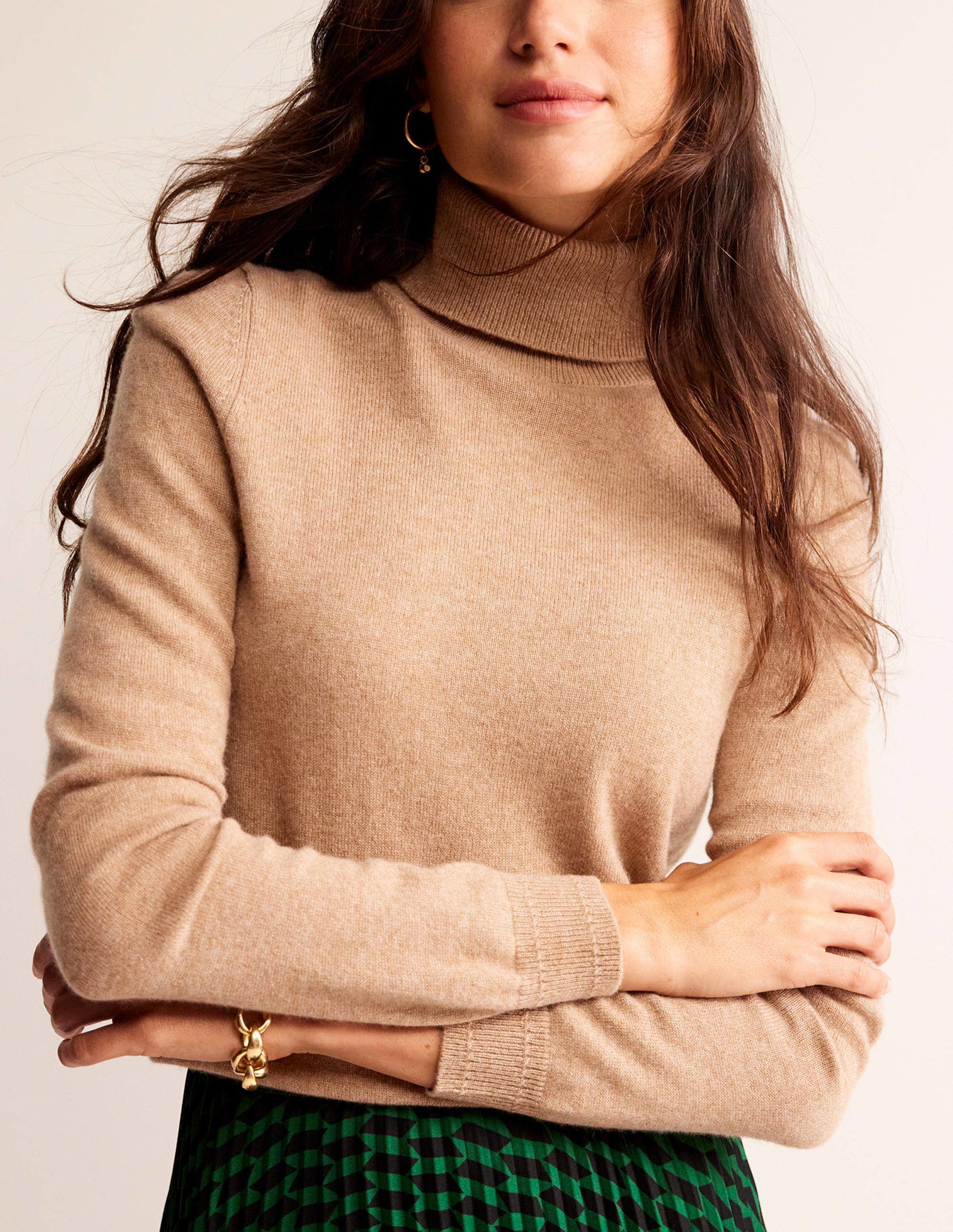 Eva Cashmere Roll-Neck Jumper-Camel Melange-2