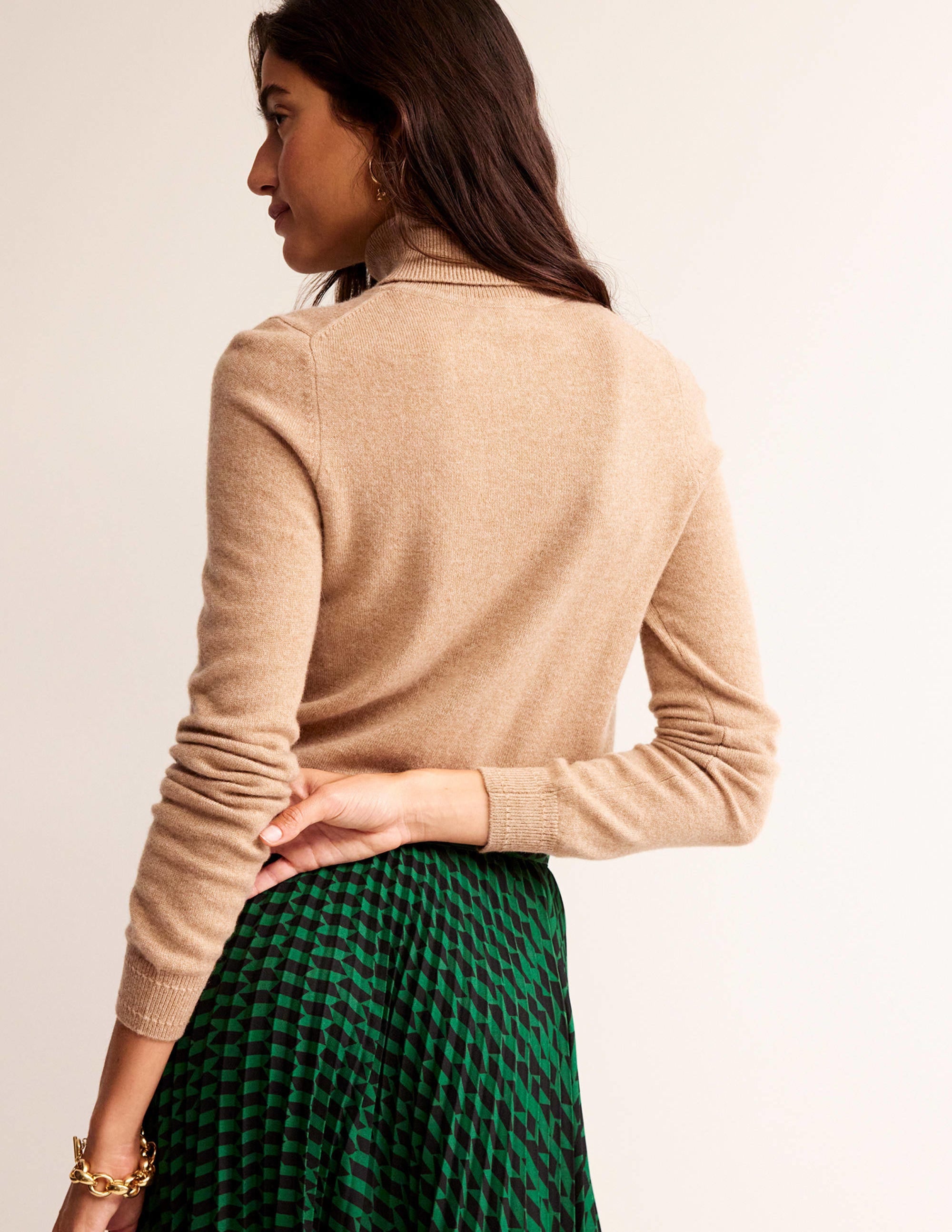 Eva Cashmere Roll-Neck Jumper-Camel Melange - Image 3