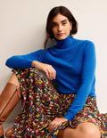Eva Cashmere Roll-Neck Jumper-Cyan