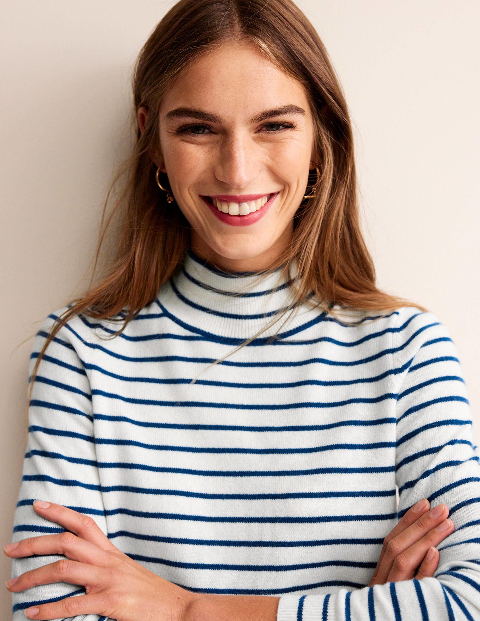 Striped Cashmere Jumper-Ivory / Navy-1