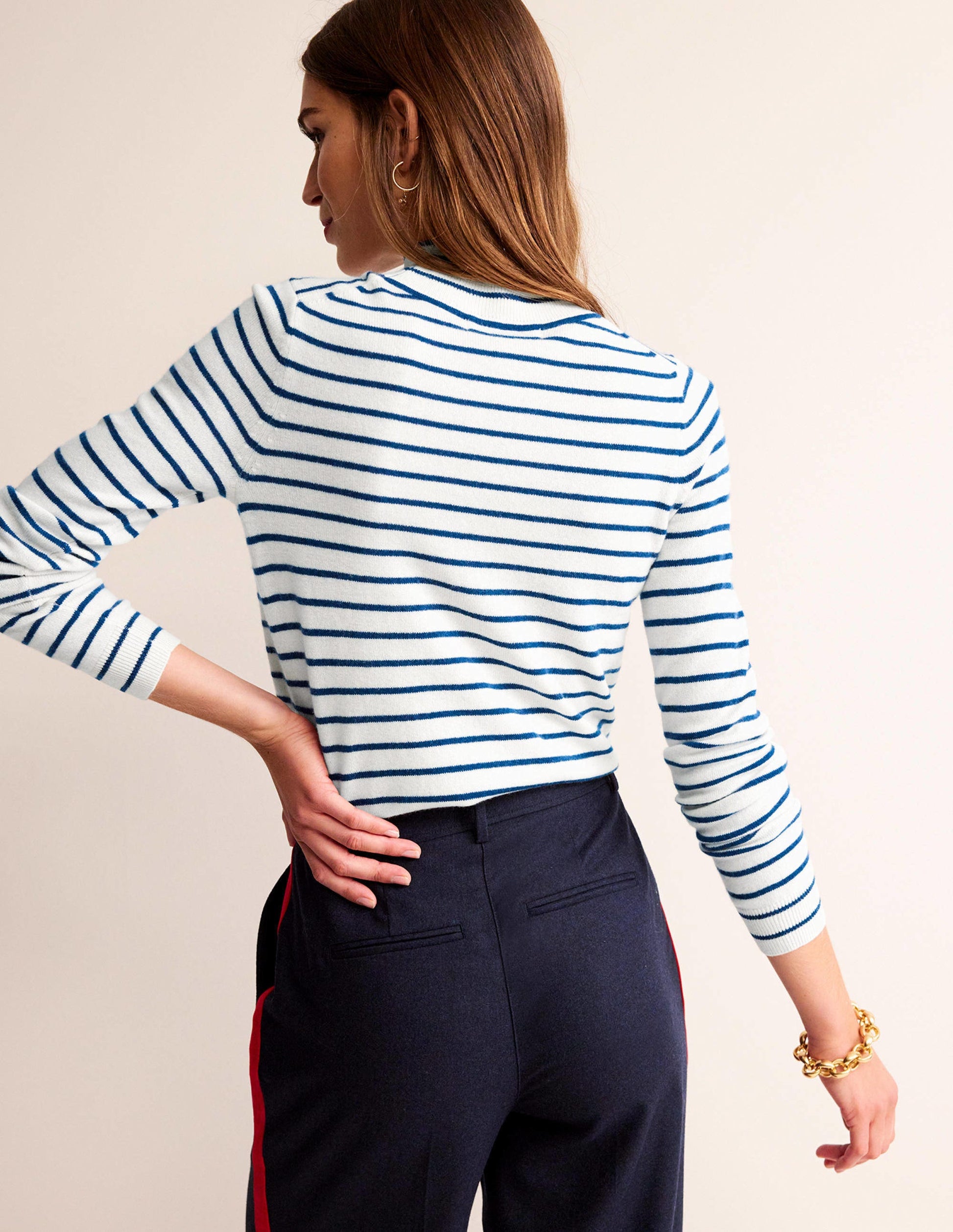 Striped Cashmere Jumper-Ivory / Navy-4