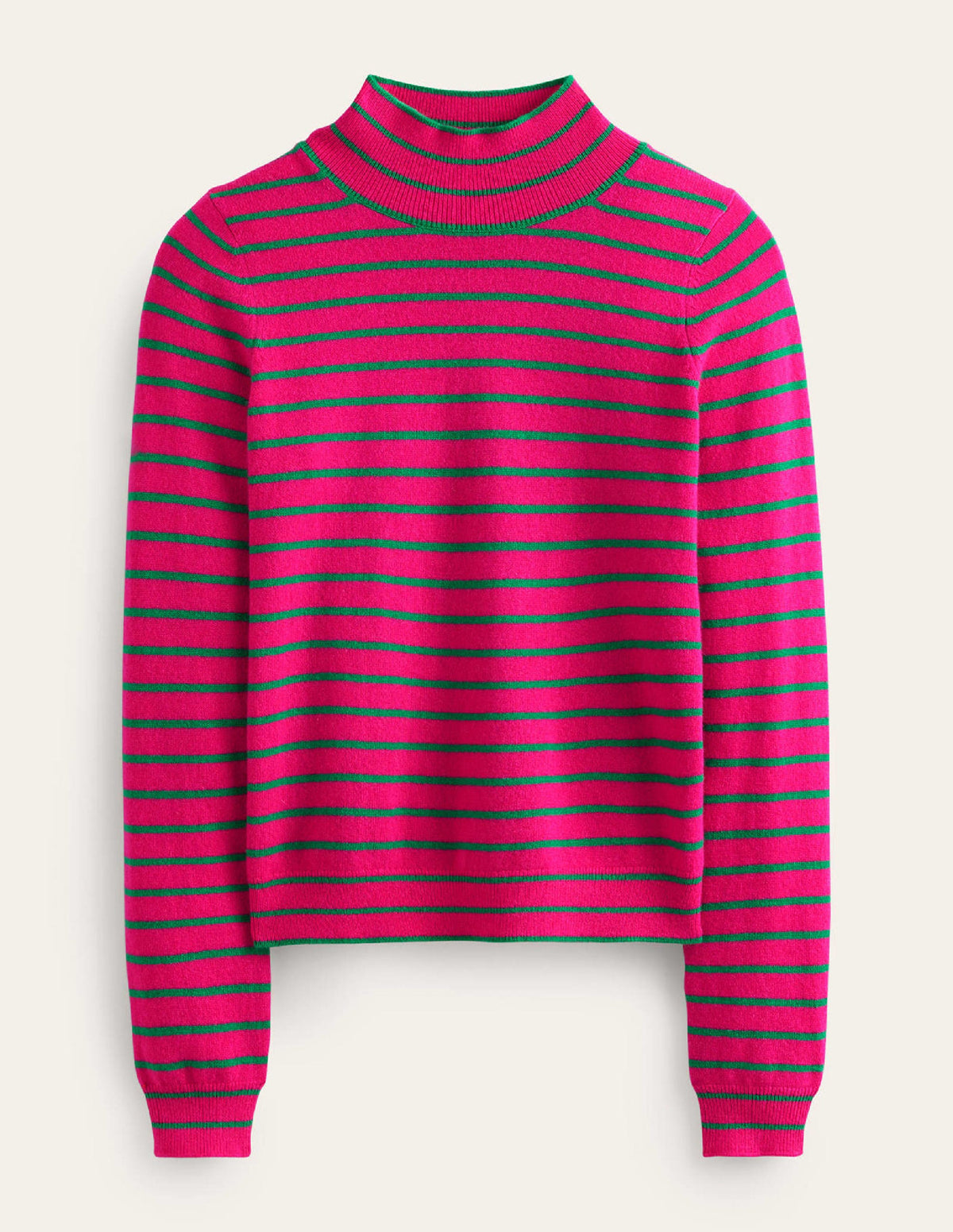 Striped Cashmere Jumper-Vibrant Pink / Veridian Green - Image 5