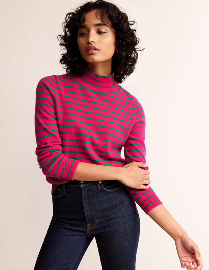 Striped Cashmere Jumper-Vibrant Pink / Veridian Green-1